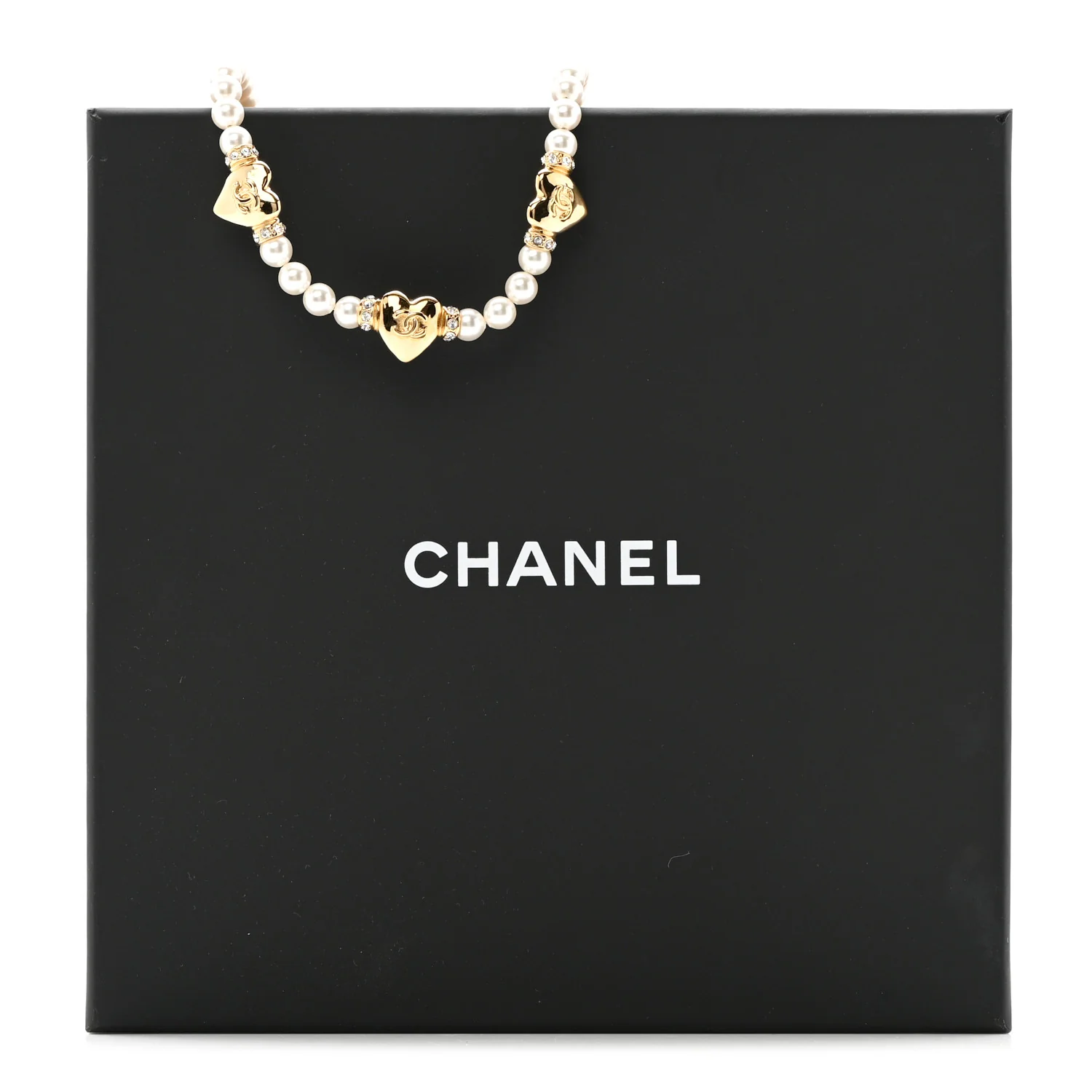 Crystal Pearl CC Heart Choker Necklace Gold - Image 6
