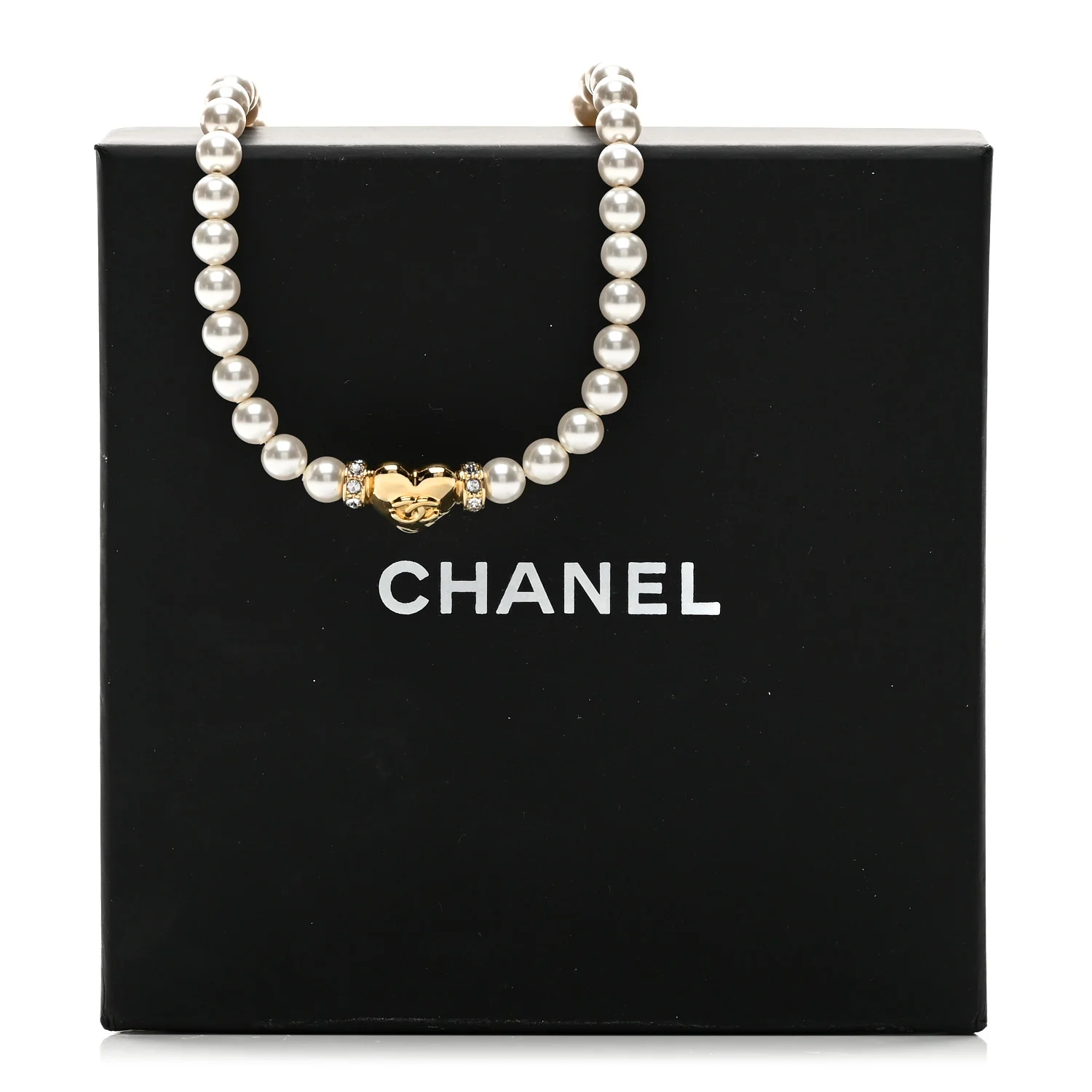 Crystal Pearl CC Heart Choker Necklace Gold - Image 6