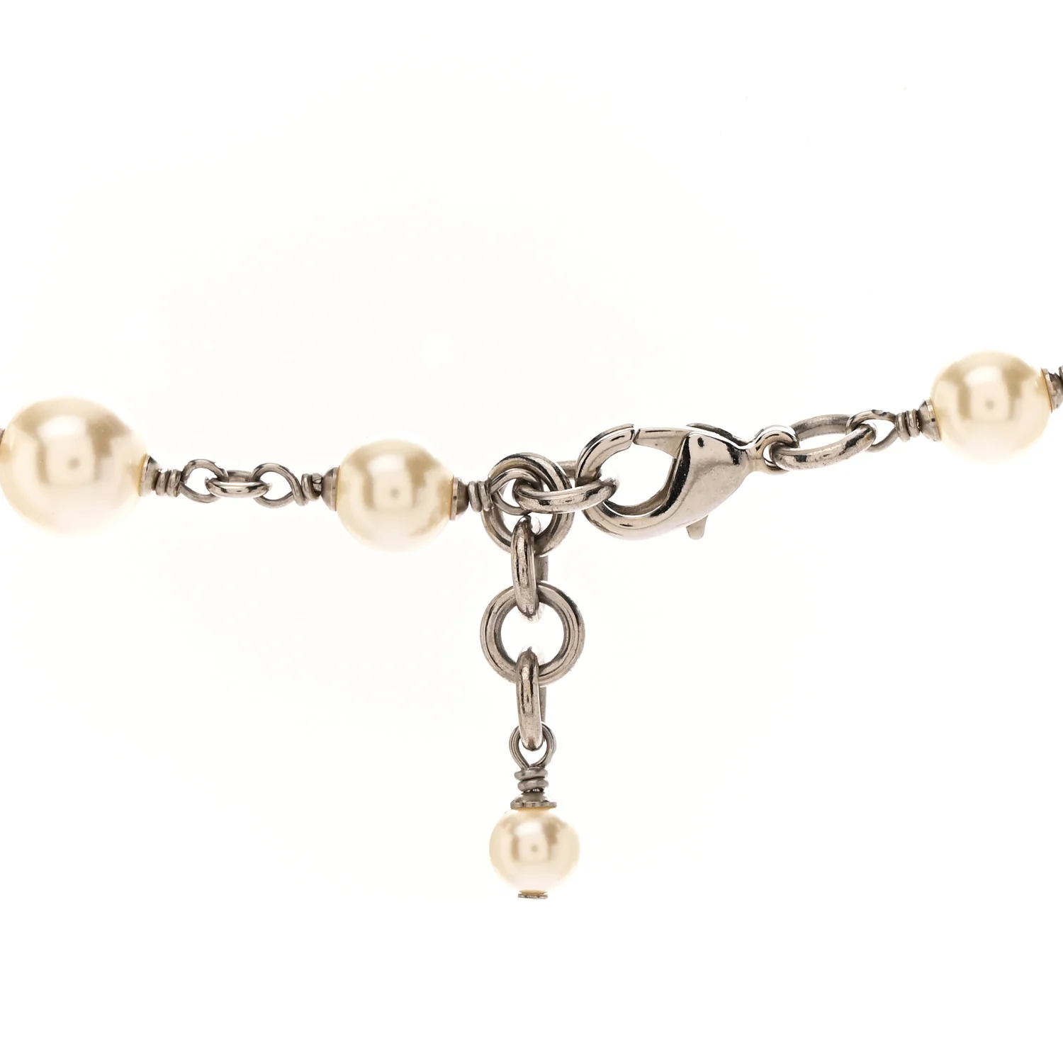 Crystal Pearl CC Long Necklace Silver - Image 5