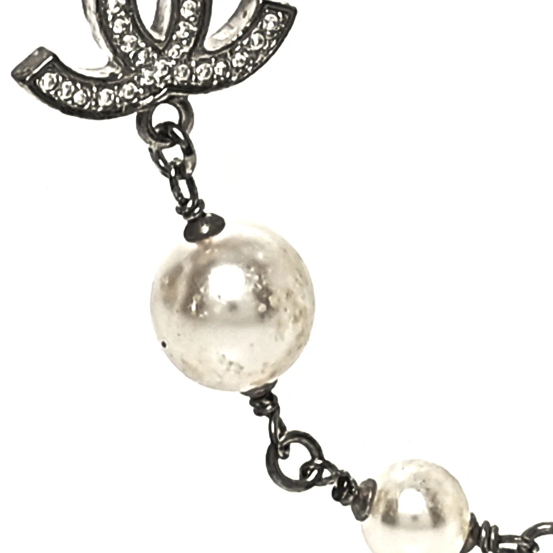 Crystal Pearl CC Long Necklace Silver - Image 5