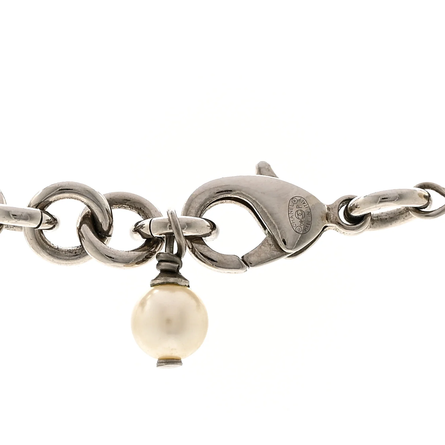 Crystal Pearl CC Long Necklace Silver - Image 5