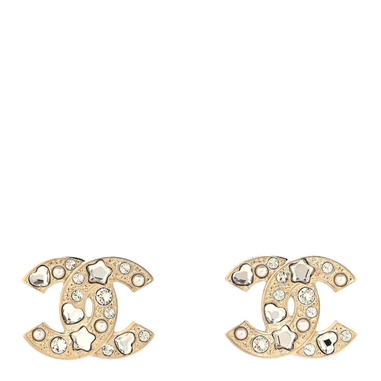 Crystal Pearl CC Star Heart Earrings Gold - Image 2