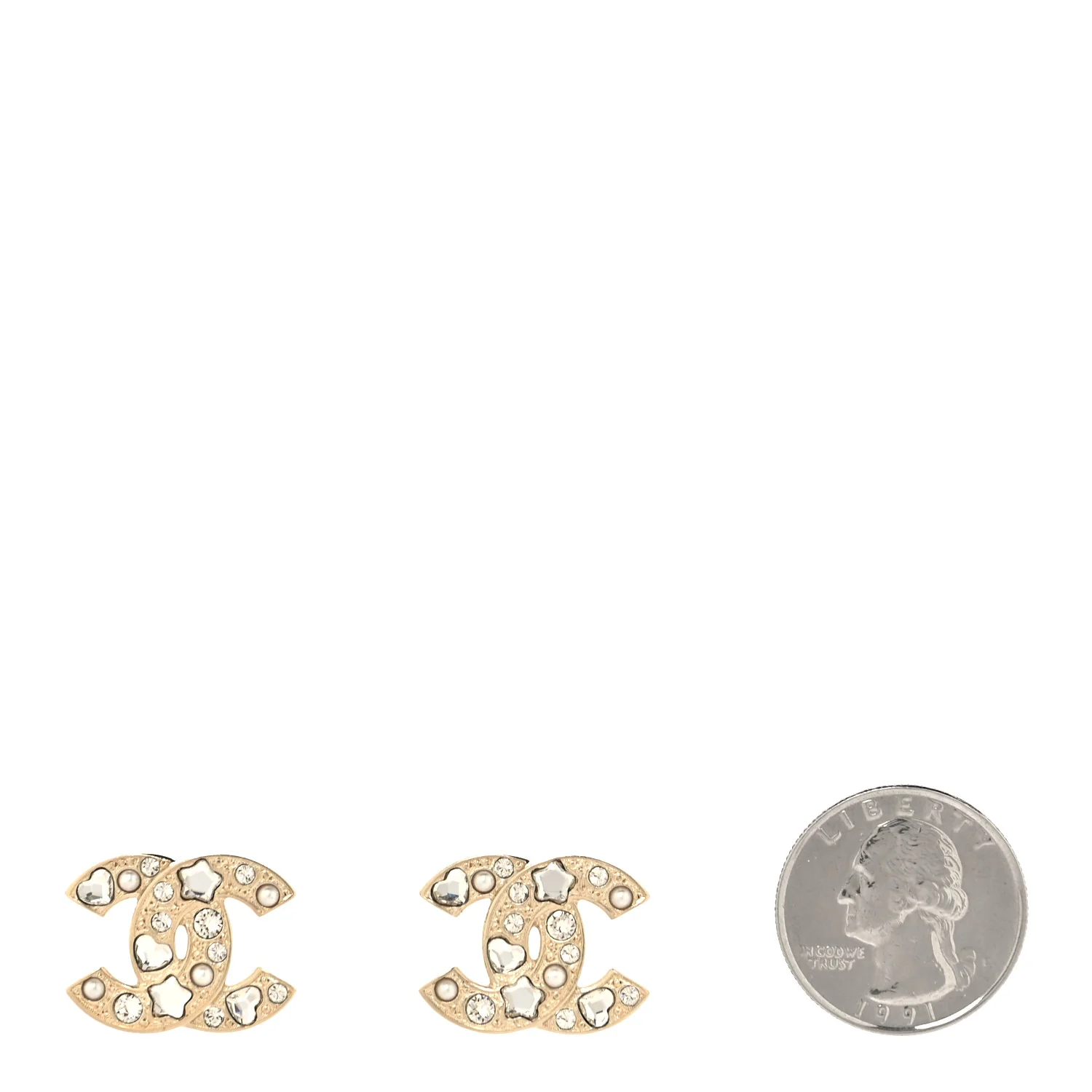 Crystal Pearl CC Star Heart Earrings Gold - Image 5
