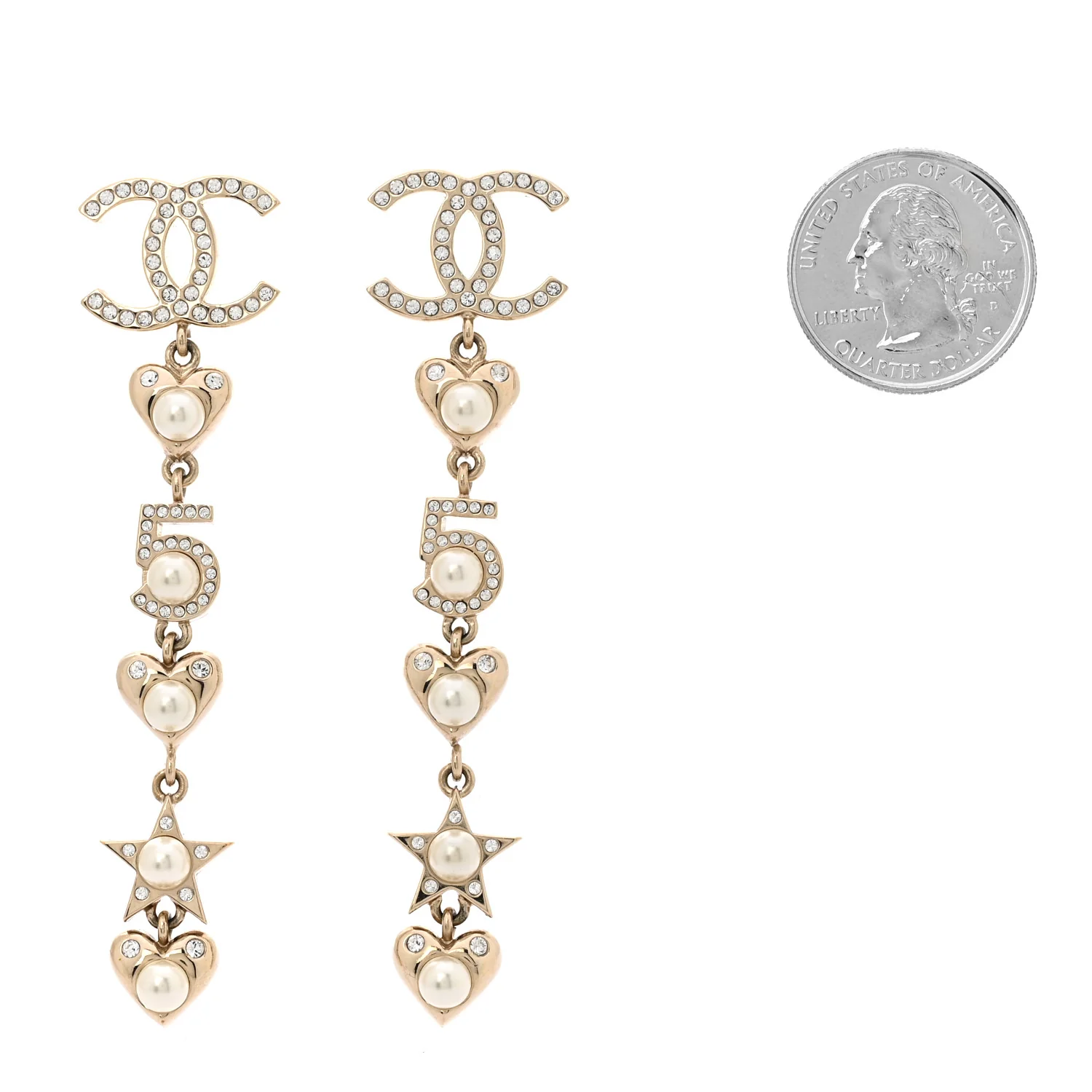 Crystal Pearl Charming Winter CC Star Heart Drop Earrings Gold - Image 2