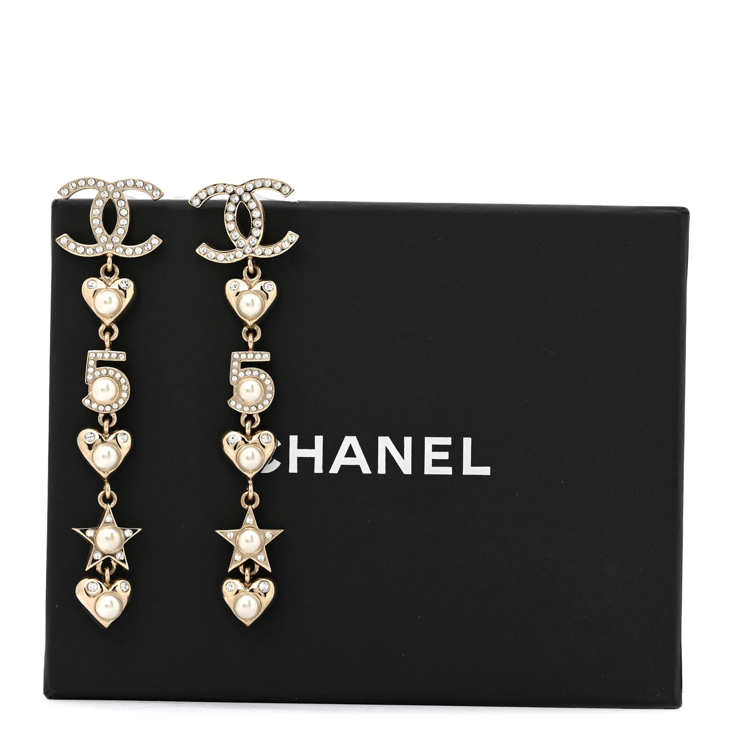 Crystal Pearl Charming Winter CC Star Heart Drop Earrings Gold - Image 6