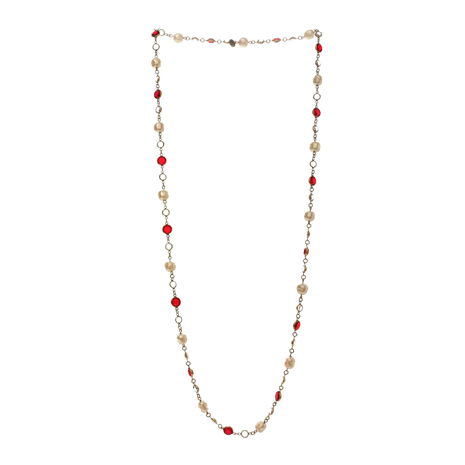Crystal Pearl Chicklet Sautoir Necklace Red Gold - Image 3