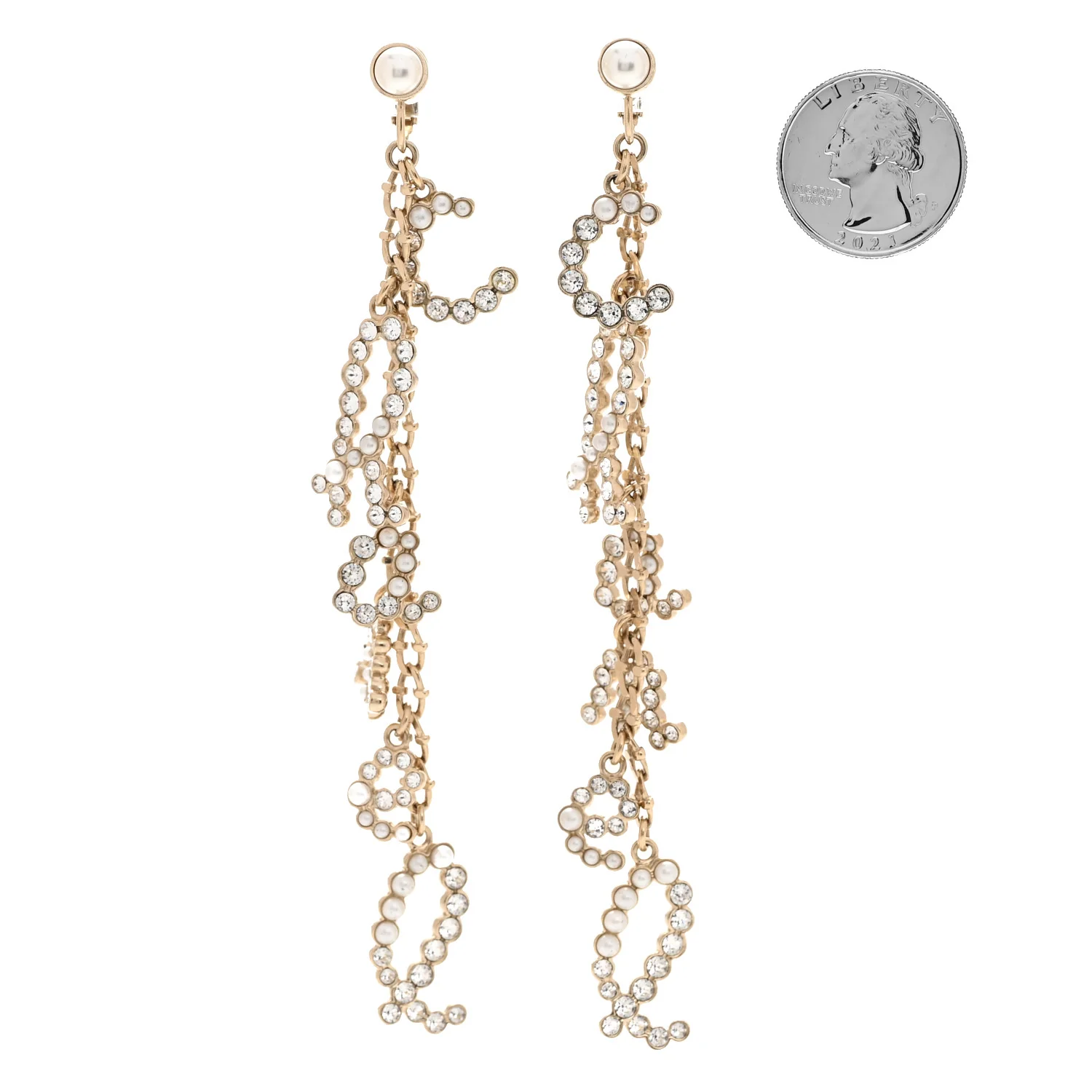 Crystal Pearl Drop Letter Earrings Gold - Image 2