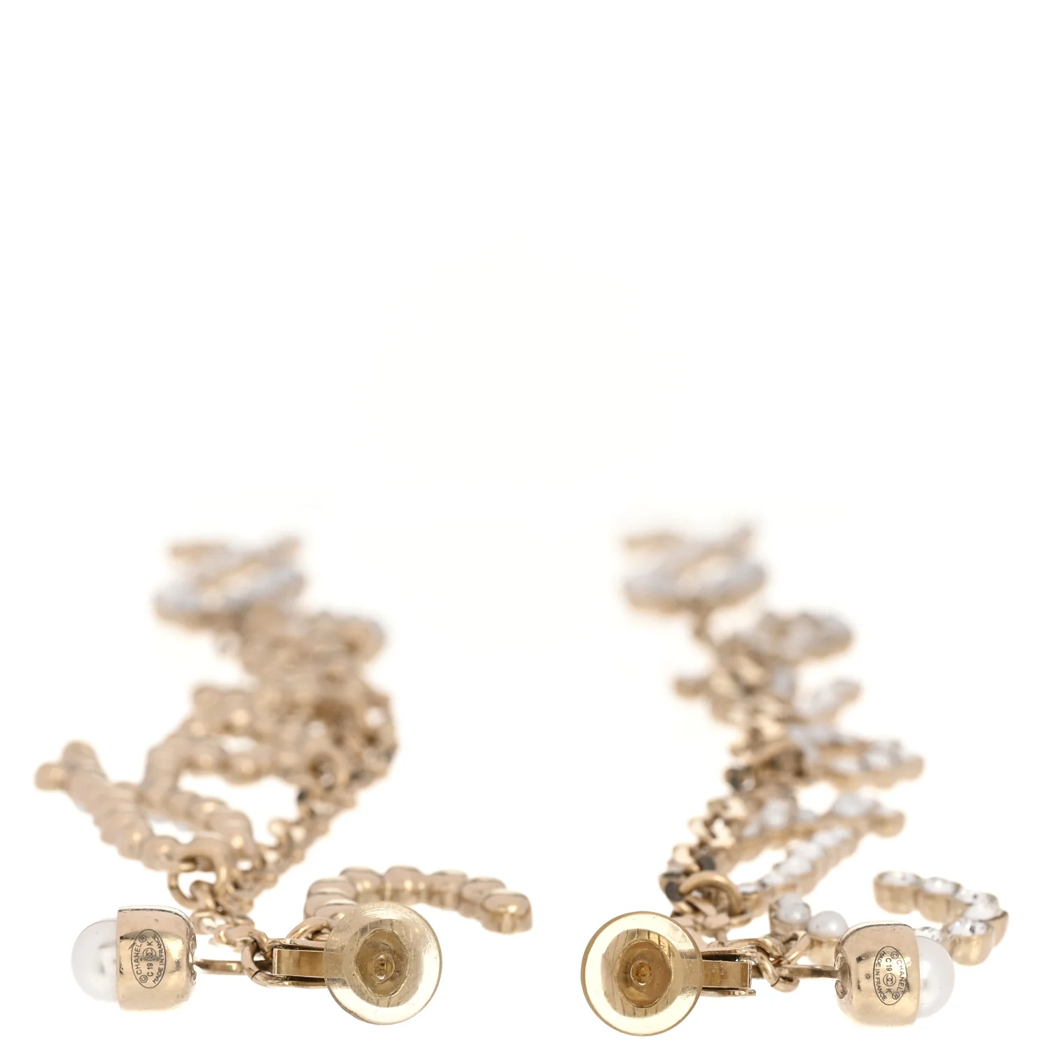 Crystal Pearl Drop Letter Earrings Gold - Image 3