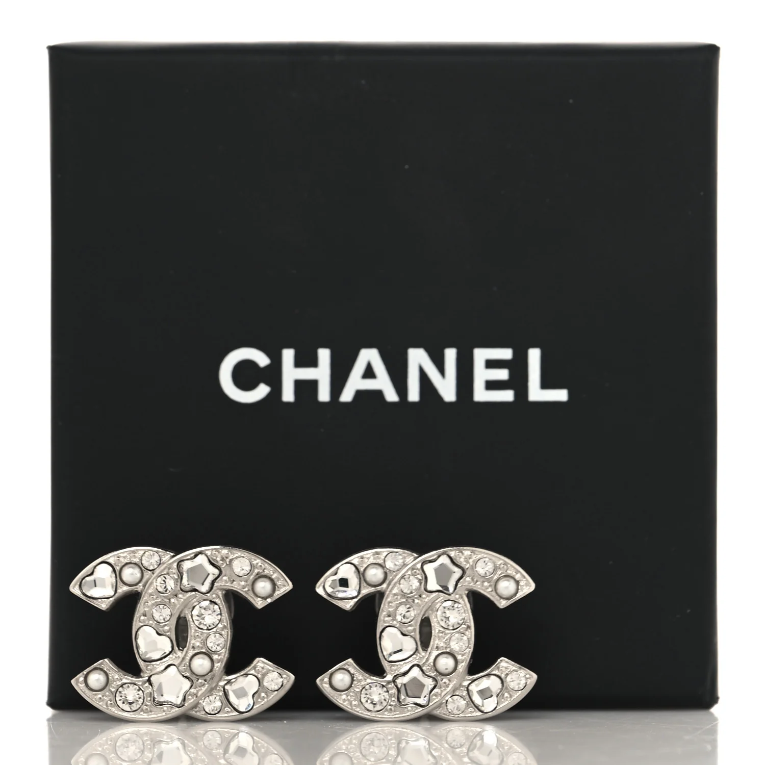 Crystal Pearl Heart CC Clip On Earrings Silver - Image 10