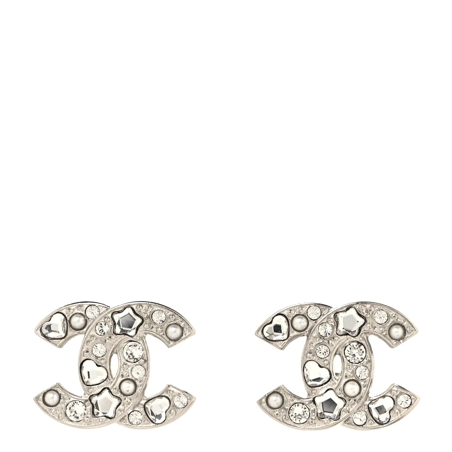 Crystal Pearl Heart CC Clip On Earrings Silver - Image 2