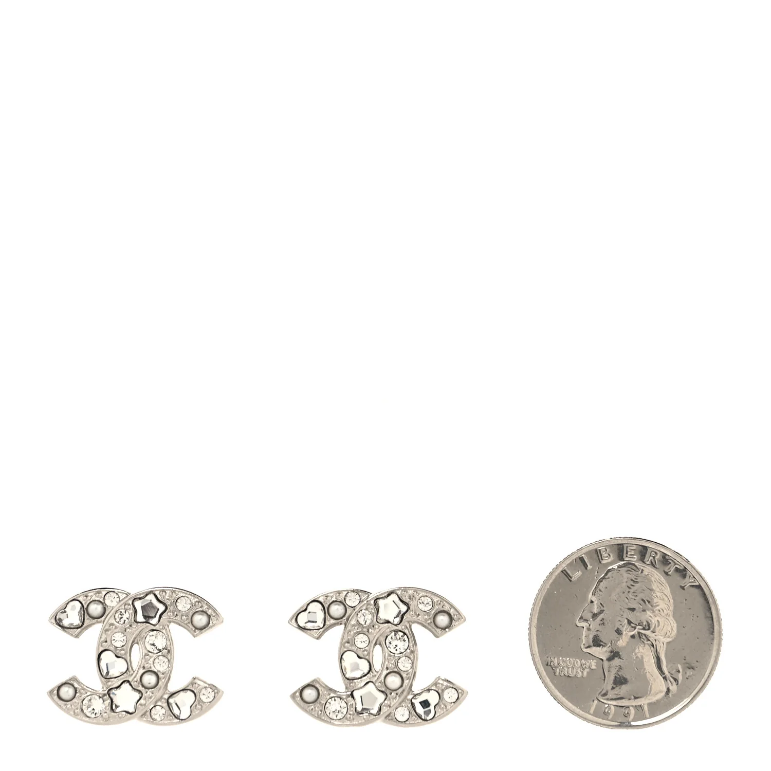 Crystal Pearl Heart CC Clip On Earrings Silver - Image 3