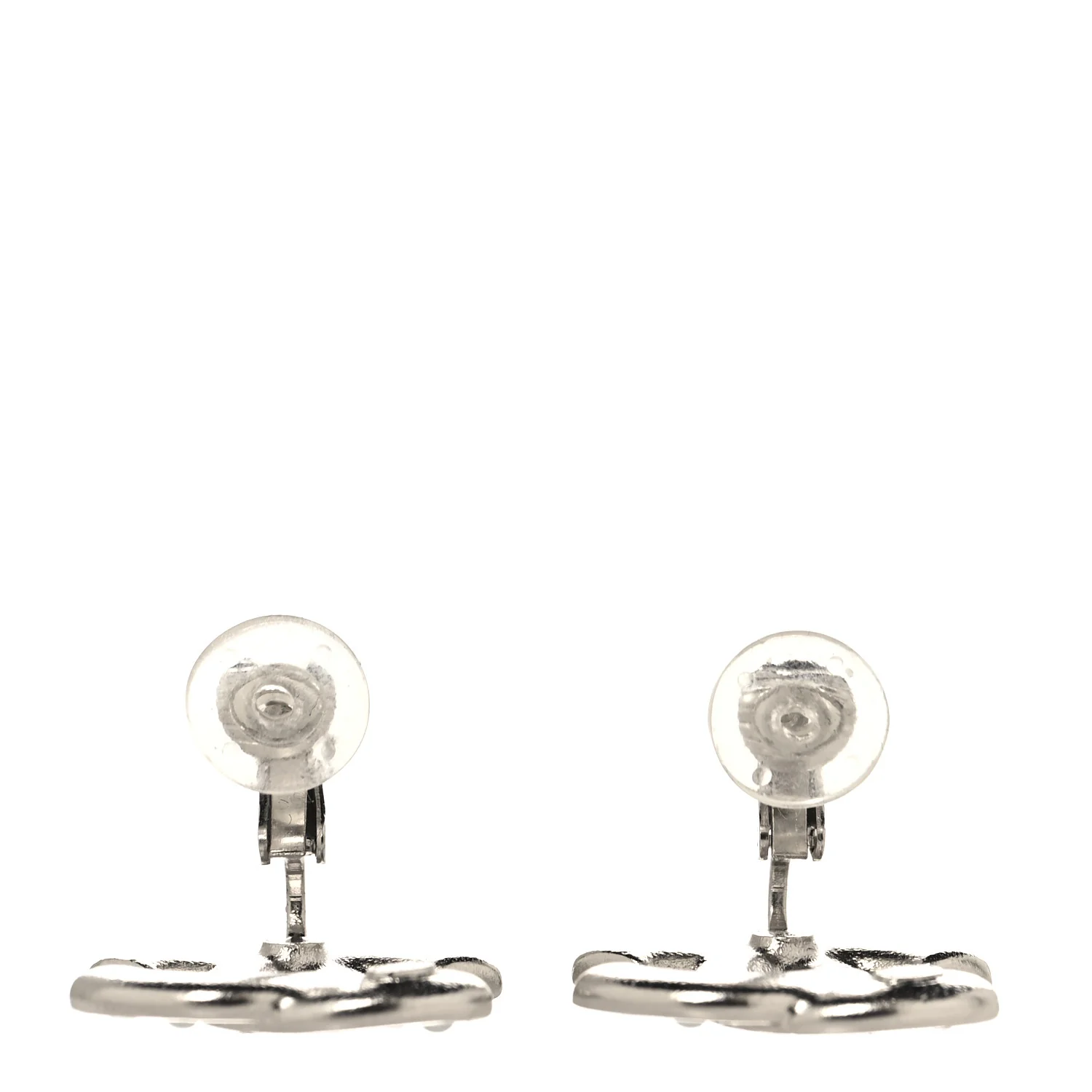 Crystal Pearl Heart CC Clip On Earrings Silver - Image 4