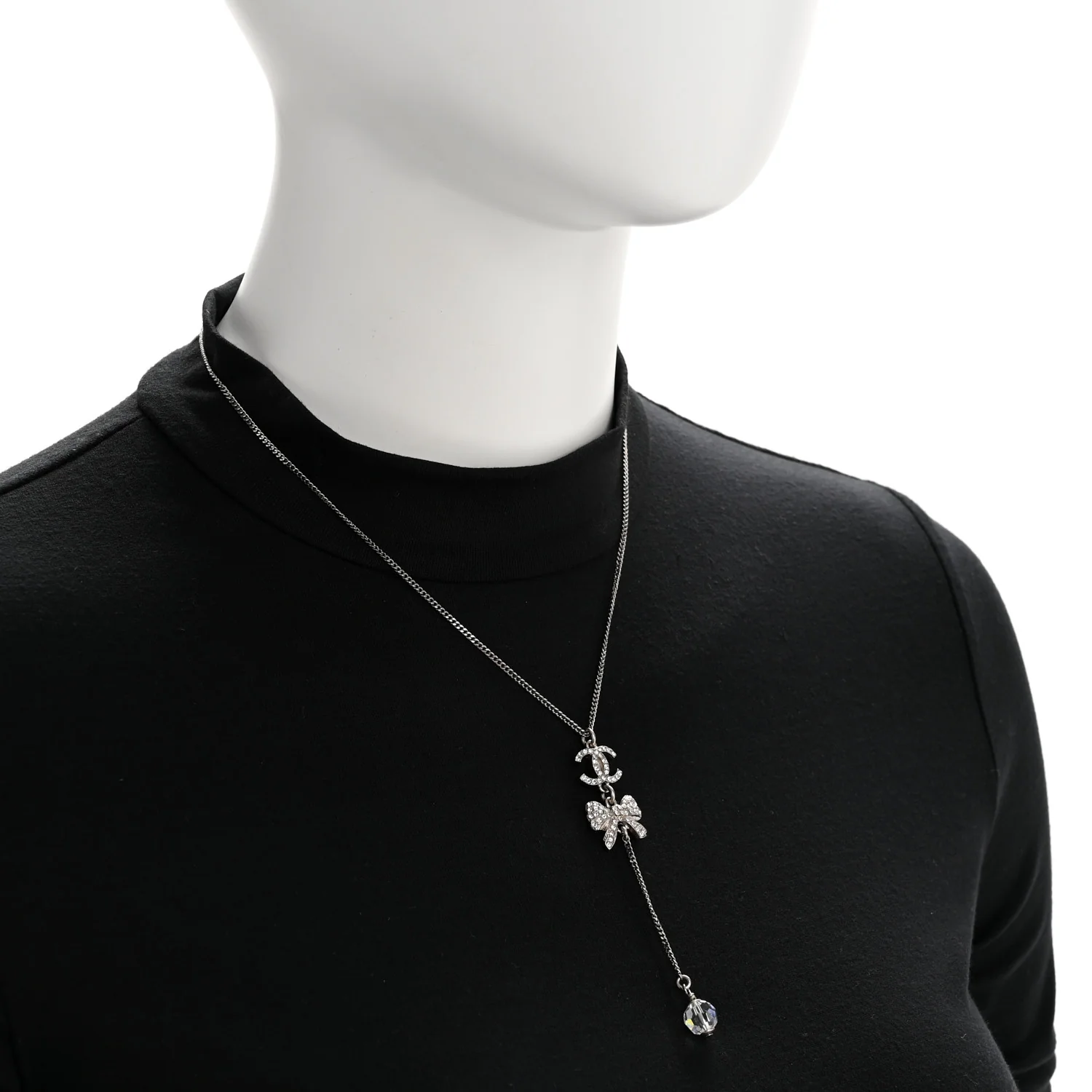 Crystal Resin CC Bow Drop Necklace Silver - Image 2