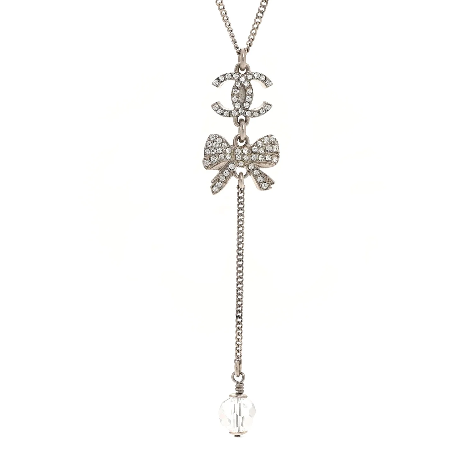 Crystal Resin CC Bow Drop Necklace Silver - Image 4