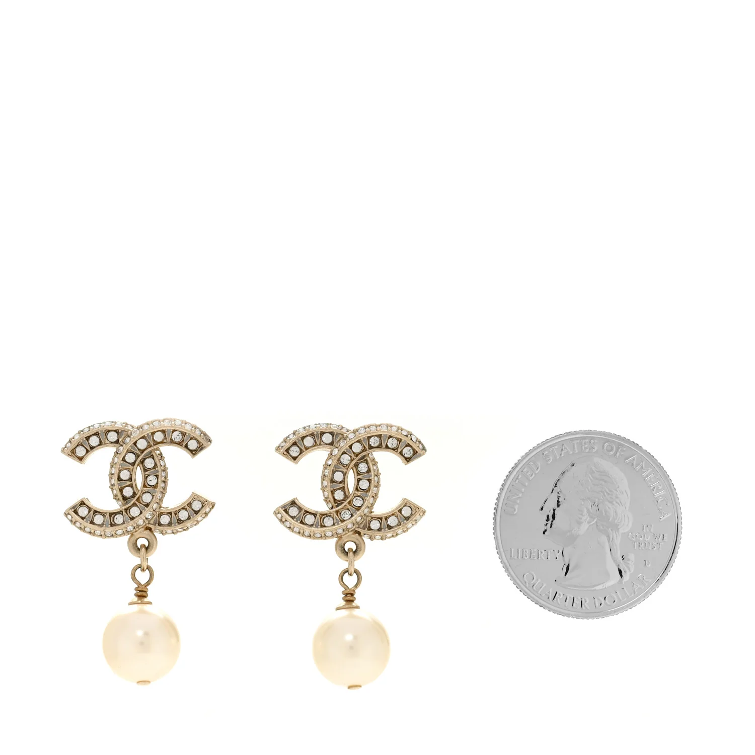 Crystal Timeless CC Pearl Drop Earrings Light Gold - Image 2
