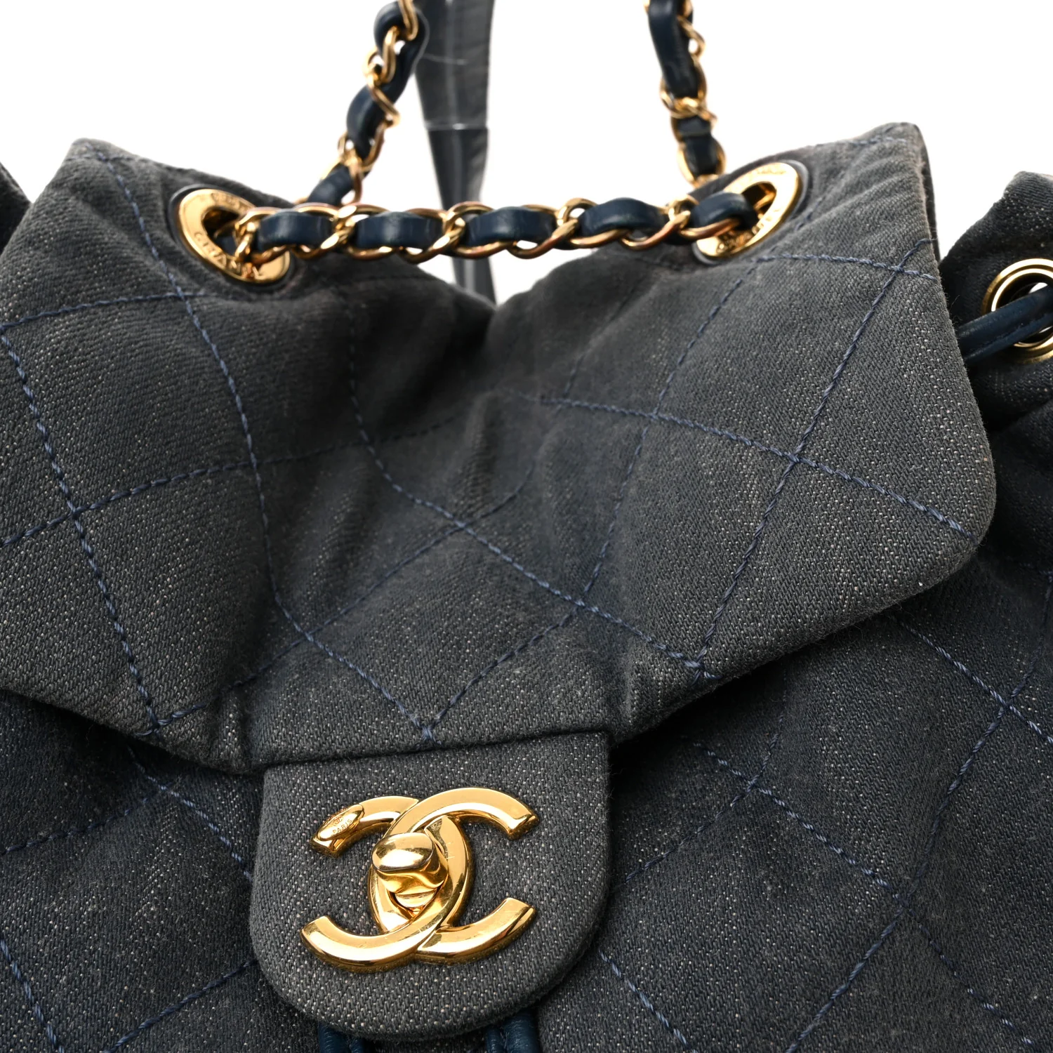 Denim Calfskin Quilted Backpack Blue - Image 8