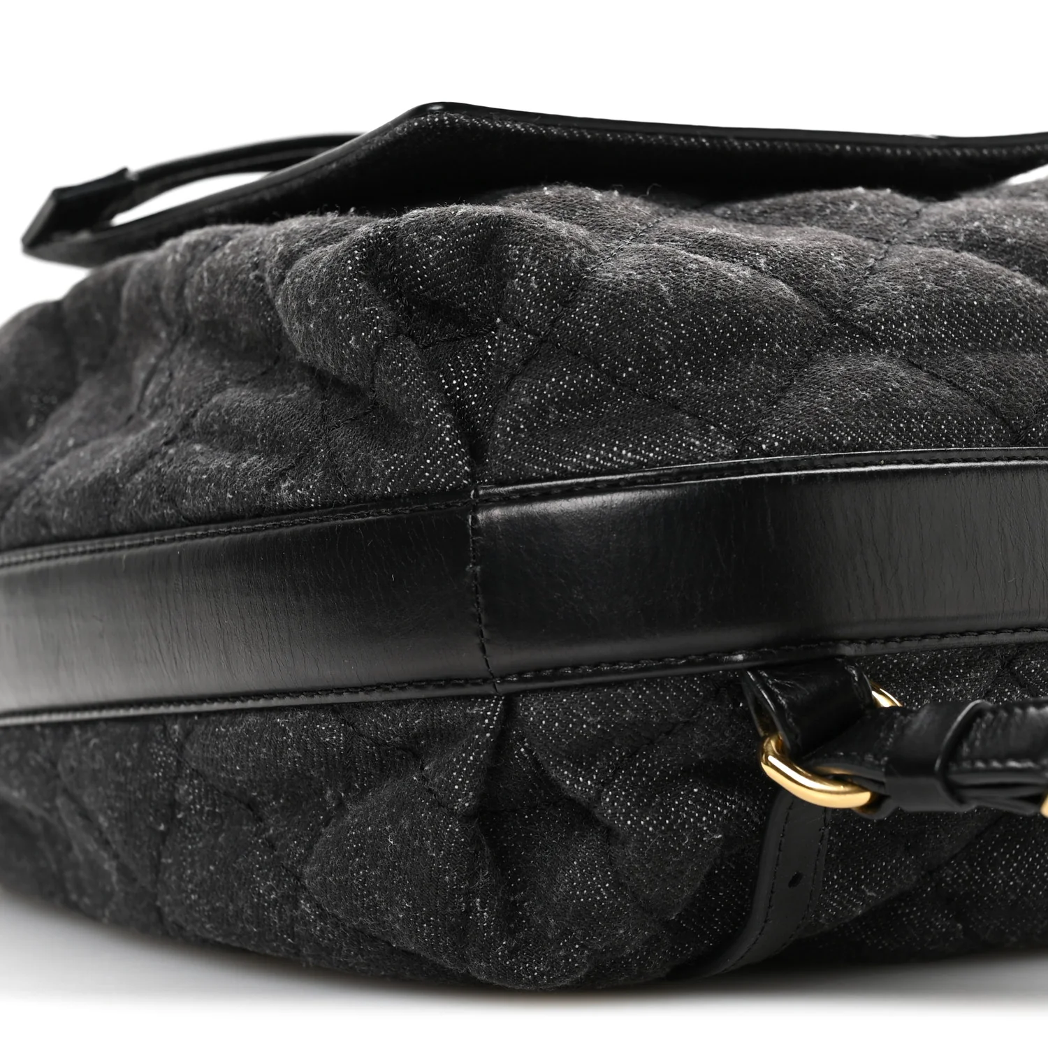 Denim Calfskin Quilted Backpack Dark Grey Black - Image 10