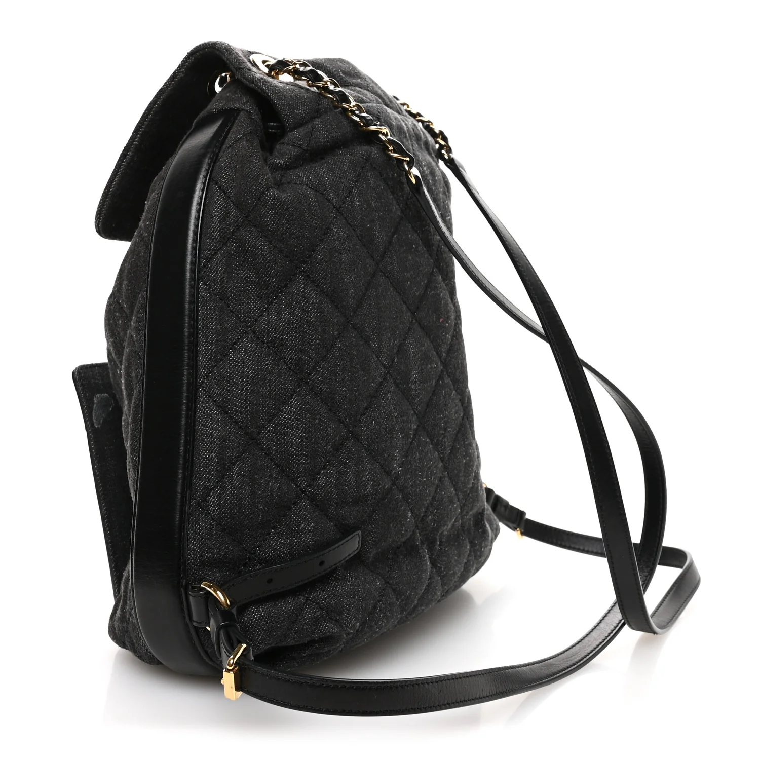 Denim Calfskin Quilted Backpack Dark Grey Black - Image 3