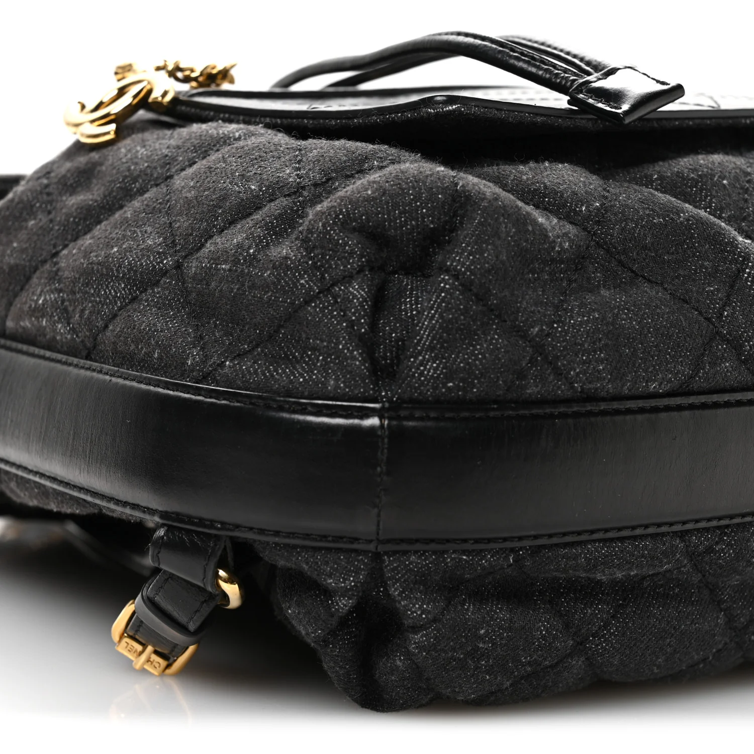 Denim Calfskin Quilted Backpack Dark Grey Black - Image 9