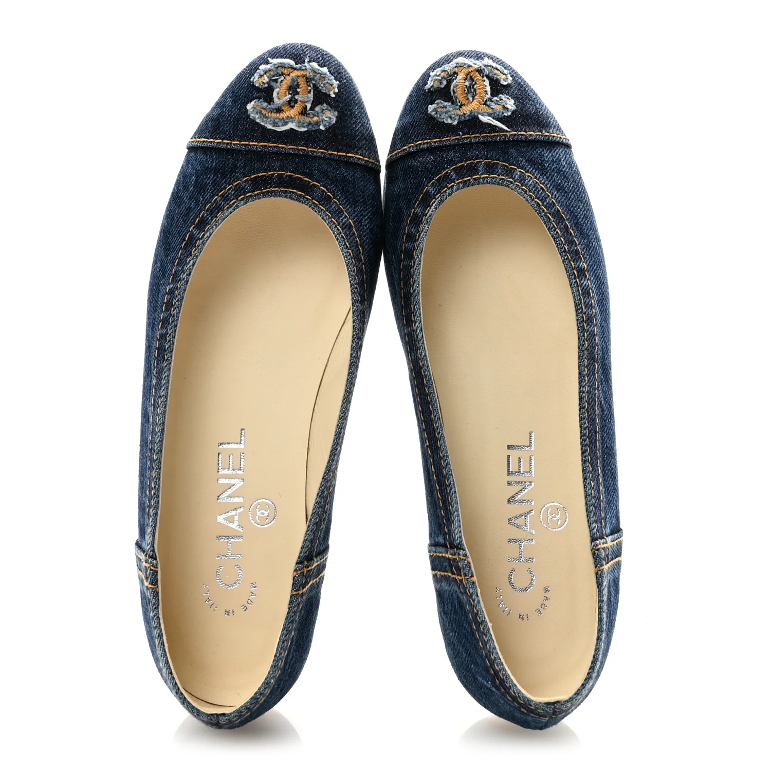 Denim CC Cap Toe Ballerina Flats 35.5 Blue - Image 2