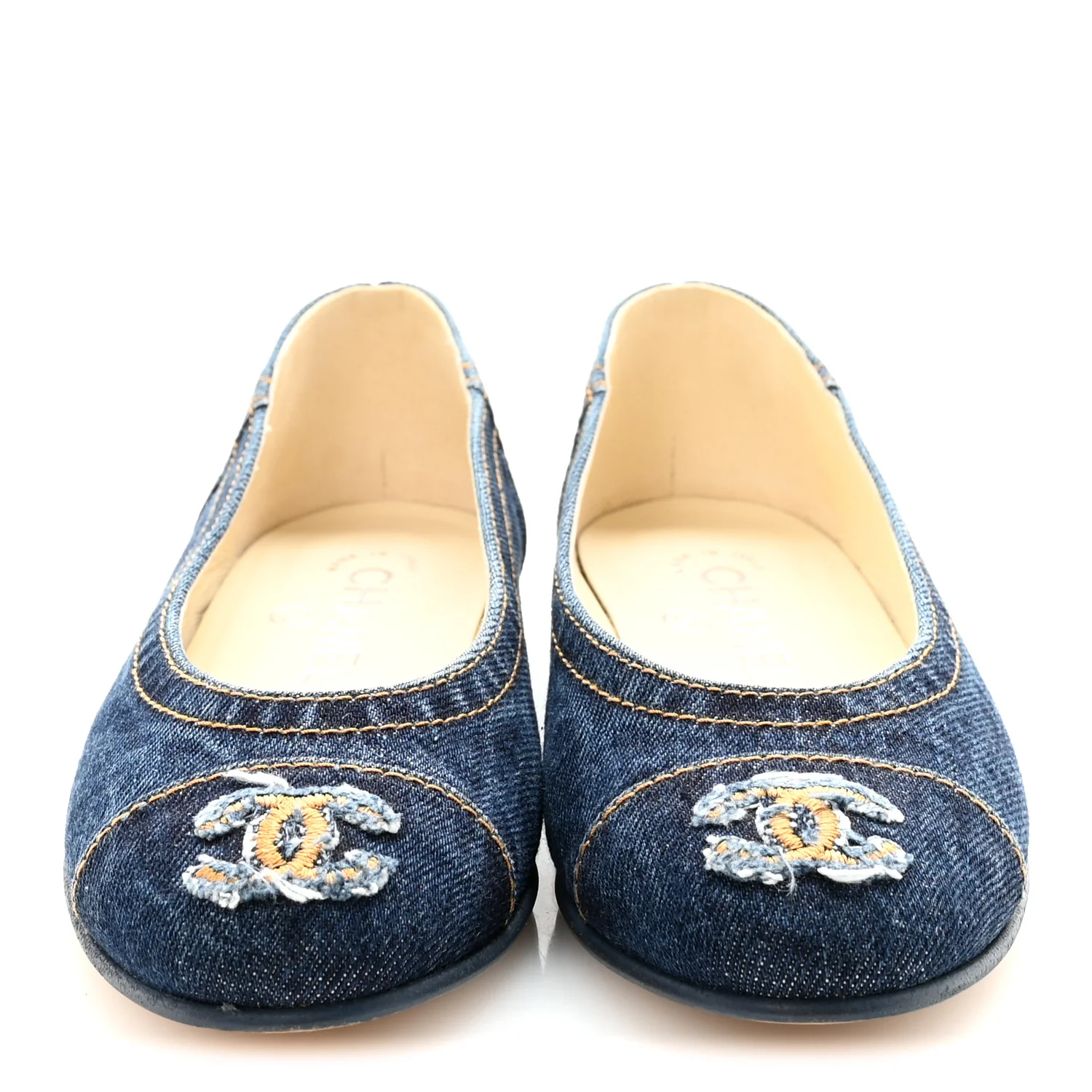 Denim CC Cap Toe Ballerina Flats 35.5 Blue - Image 3