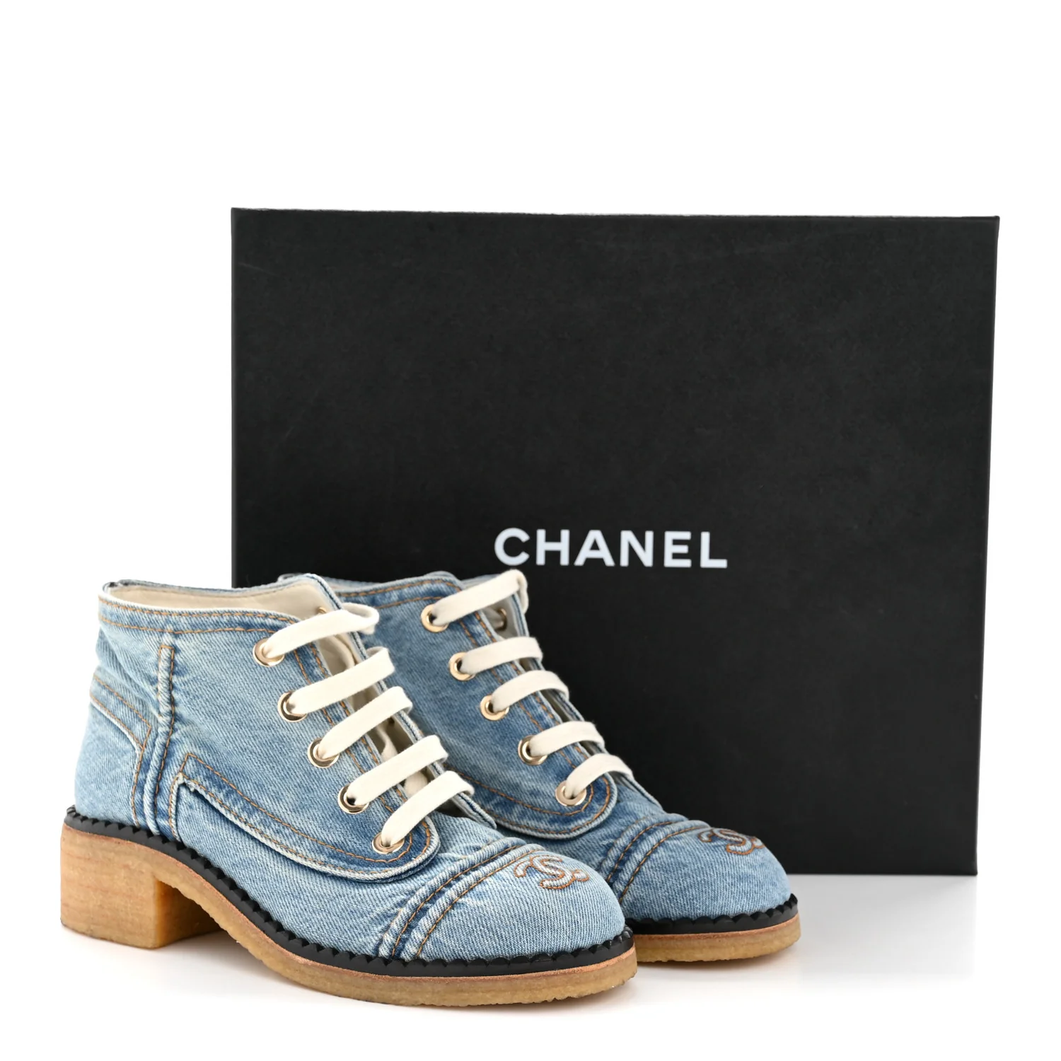 Denim Lace Up Boots 36 Light Blue - Image 10