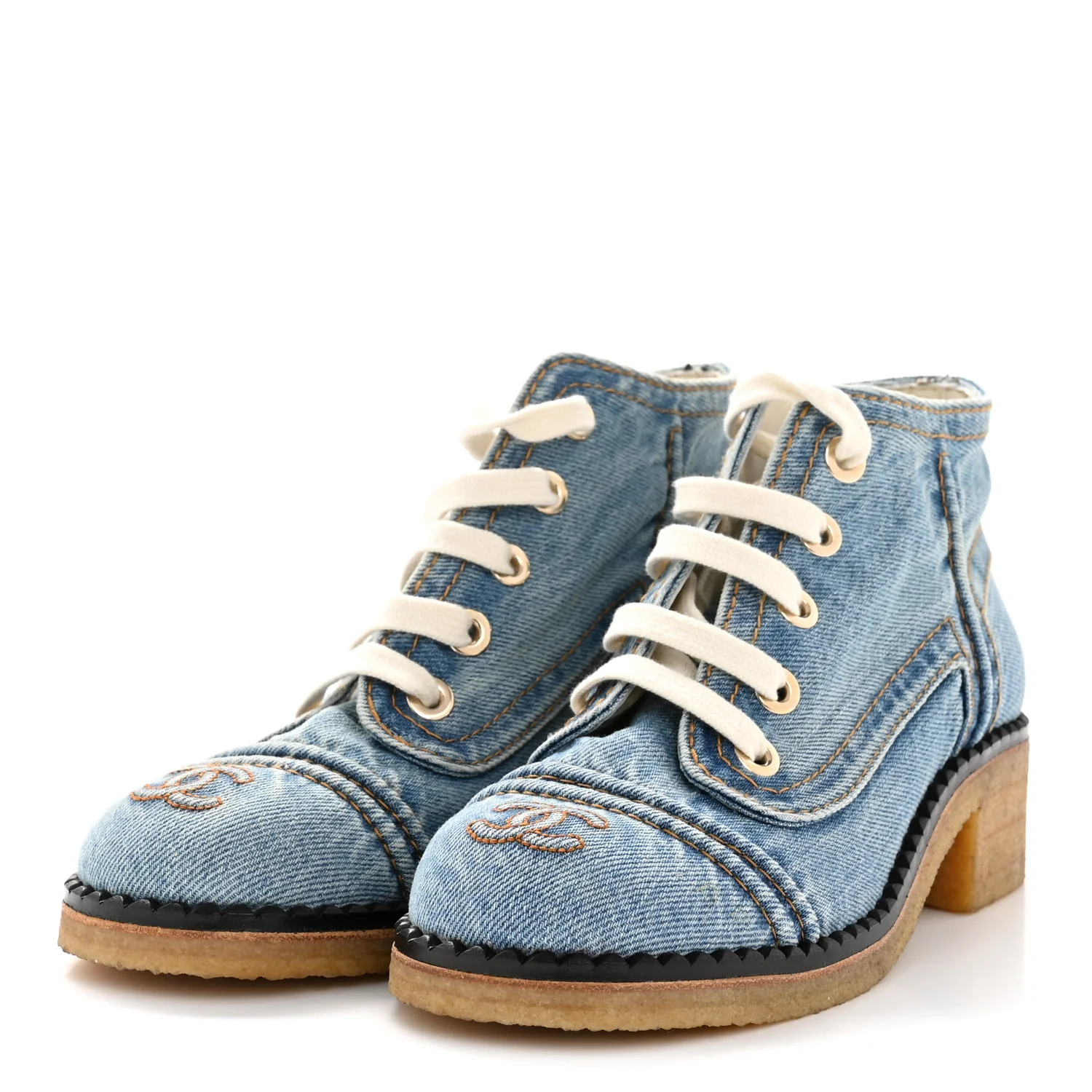 Denim Lace Up Boots 36 Light Blue - Image 4
