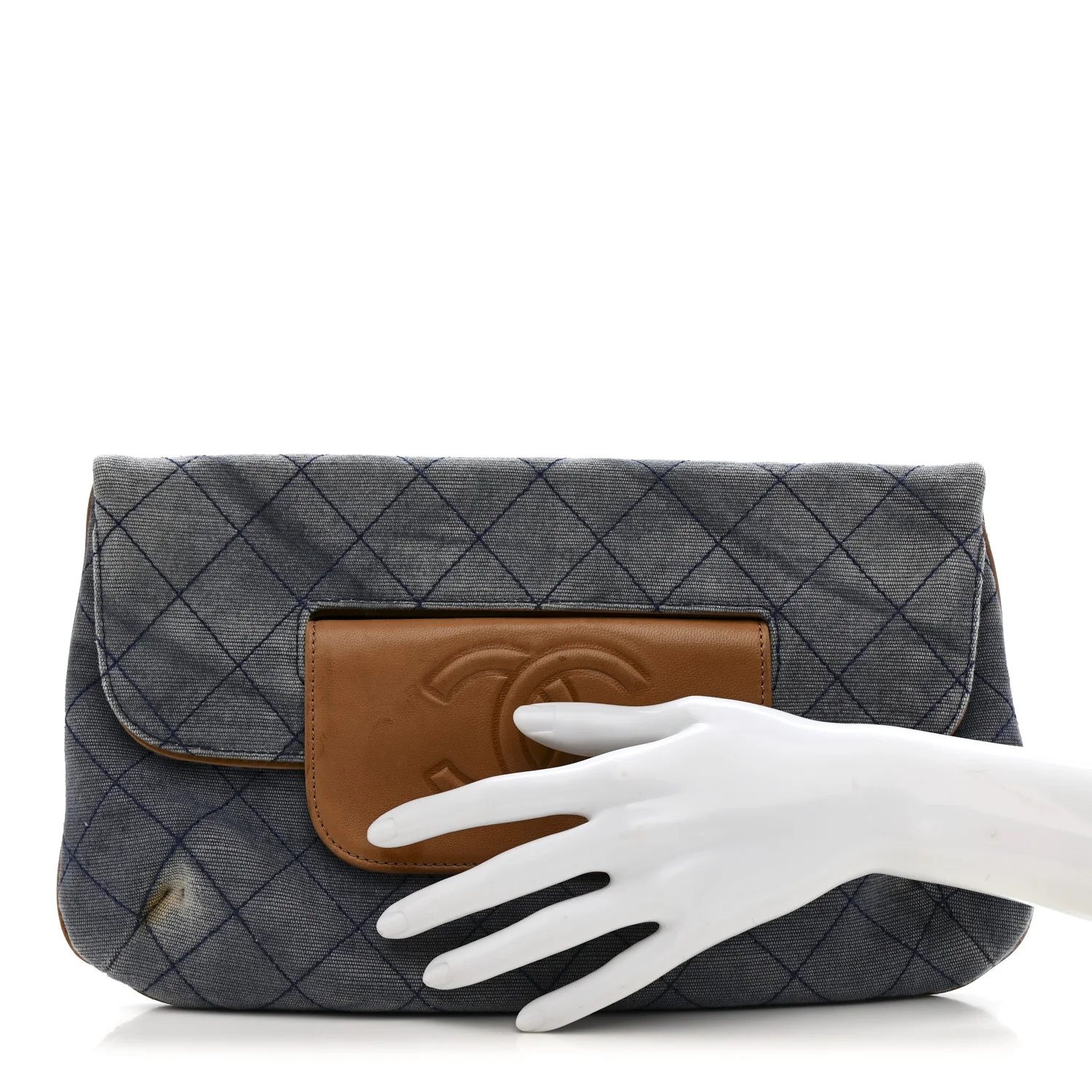 Denim Lambskin Quilted CC Clutch Blue - Image 2