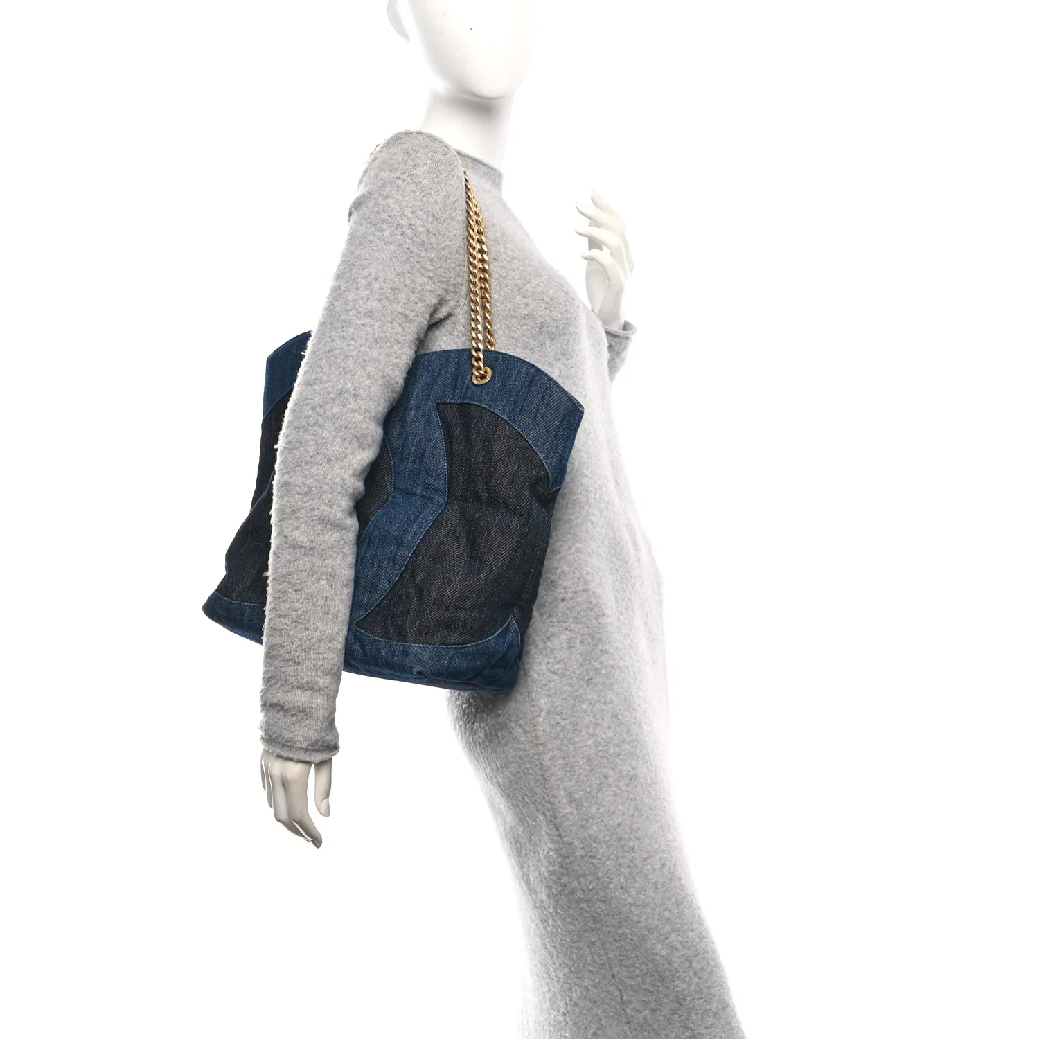 Denim Large Two Tone CC Shopping Tote Blue - Image 2