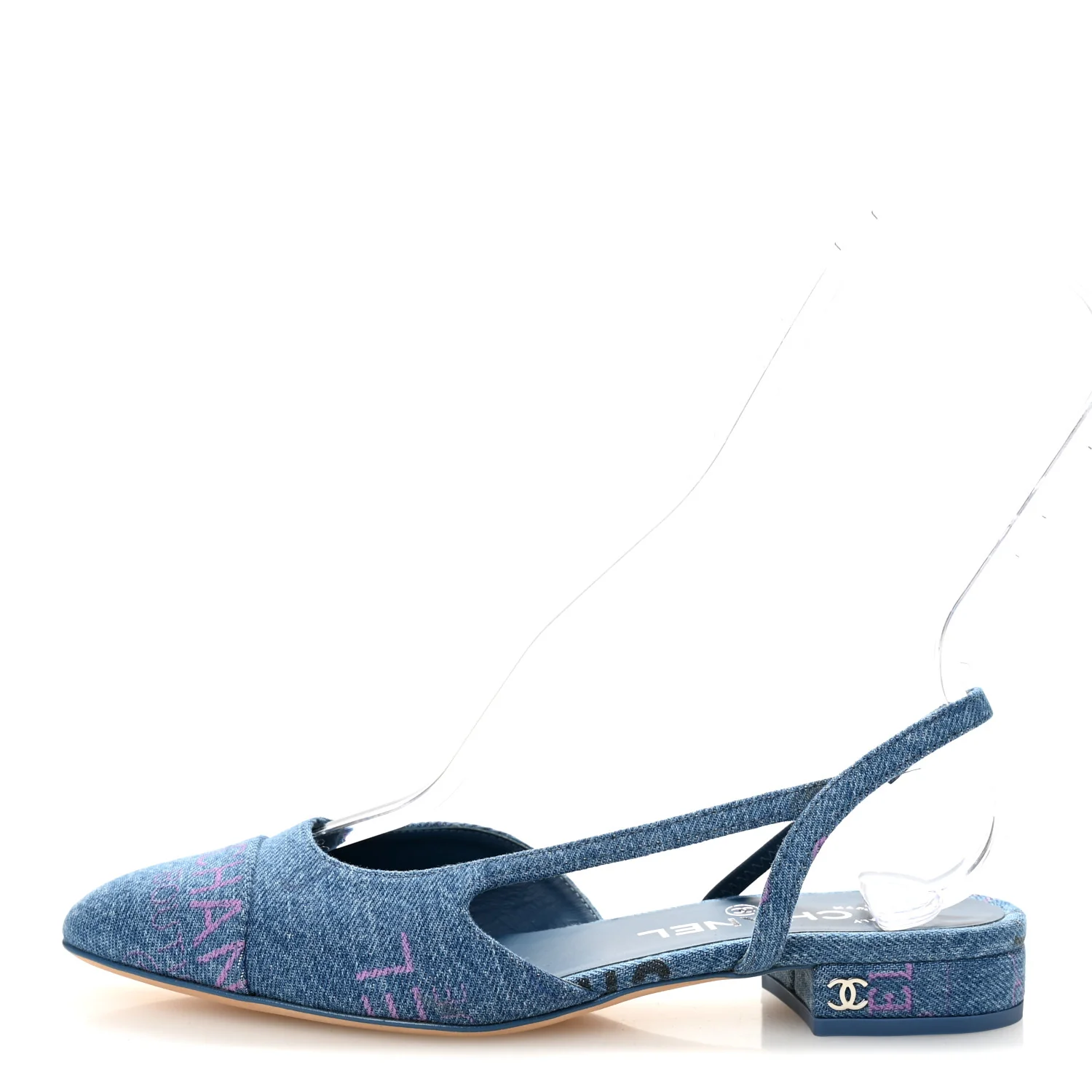 Denim Printed Denim Mood Cap Toe CC Slingback Flats 37 Light Blue Multicolor