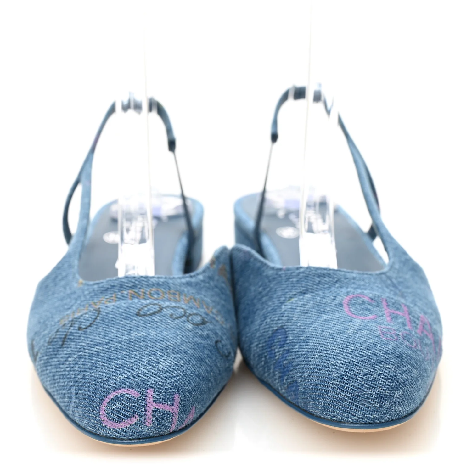 Denim Printed Denim Mood Cap Toe CC Slingback Flats 37 Light Blue Multicolor - Image 2