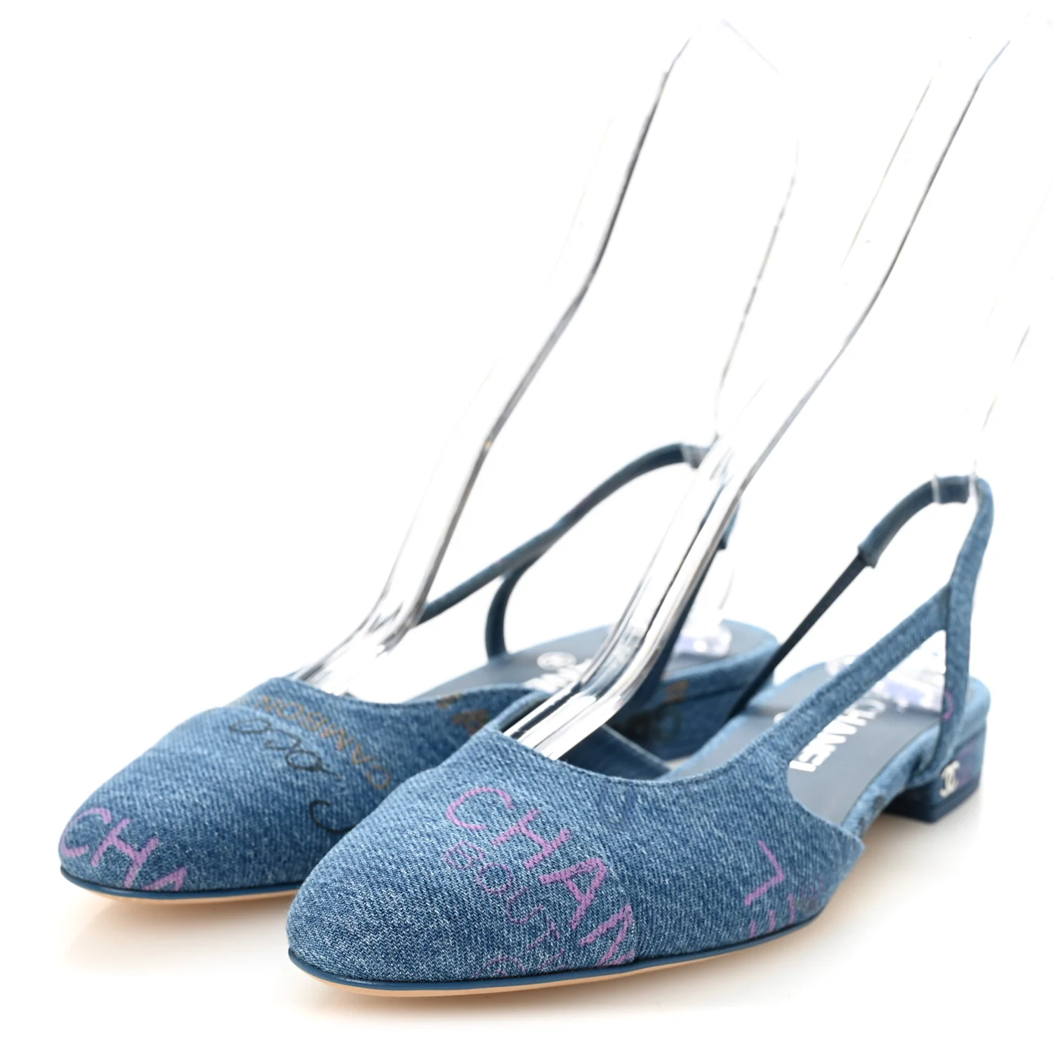 Denim Printed Denim Mood Cap Toe CC Slingback Flats 37 Light Blue Multicolor - Image 3