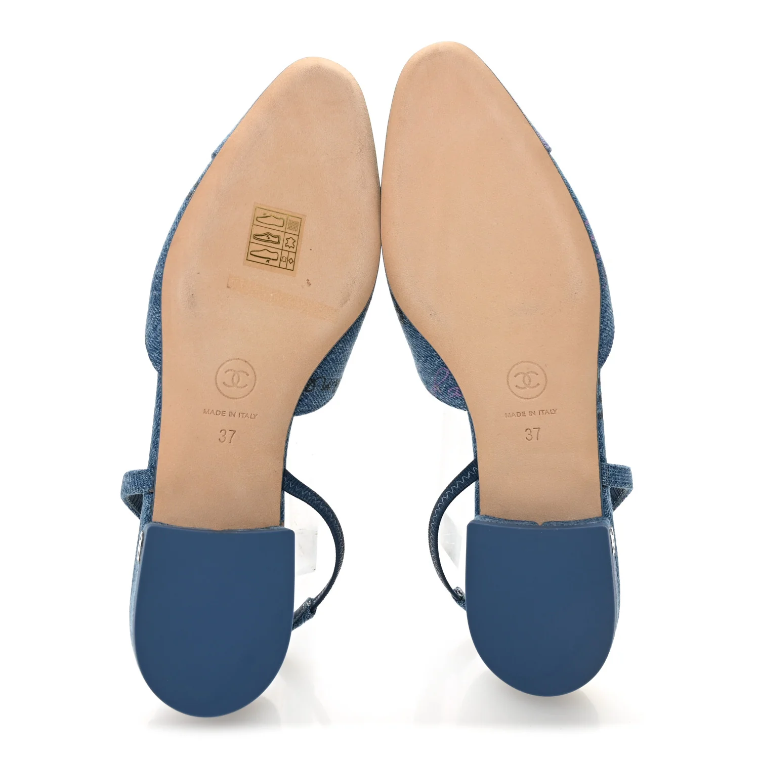 Denim Printed Denim Mood Cap Toe CC Slingback Flats 37 Light Blue Multicolor - Image 5