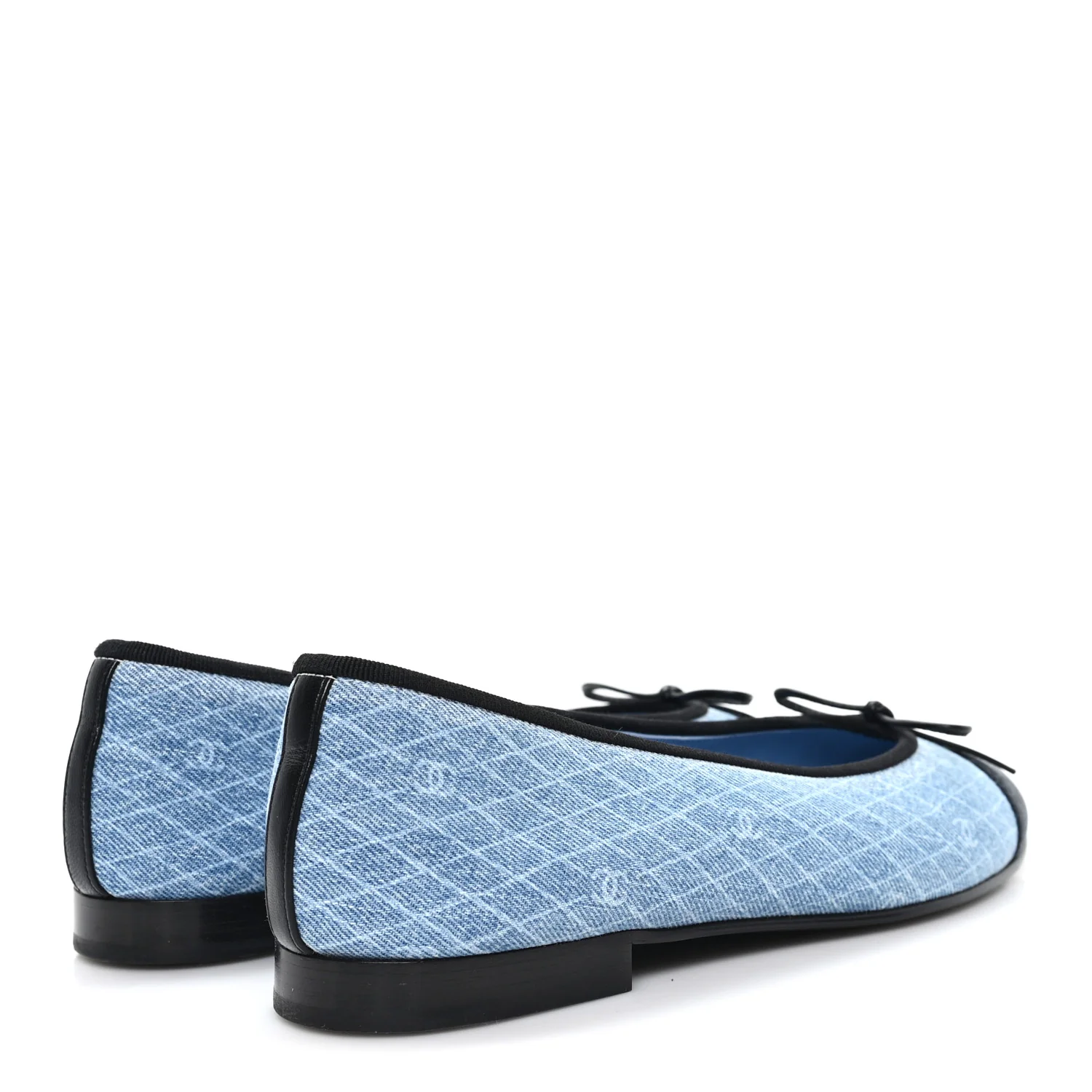 Denim Printed Quilt CC Cap Toe Ballerina Flats 38.5 Light Blue Dark Grey - Image 5