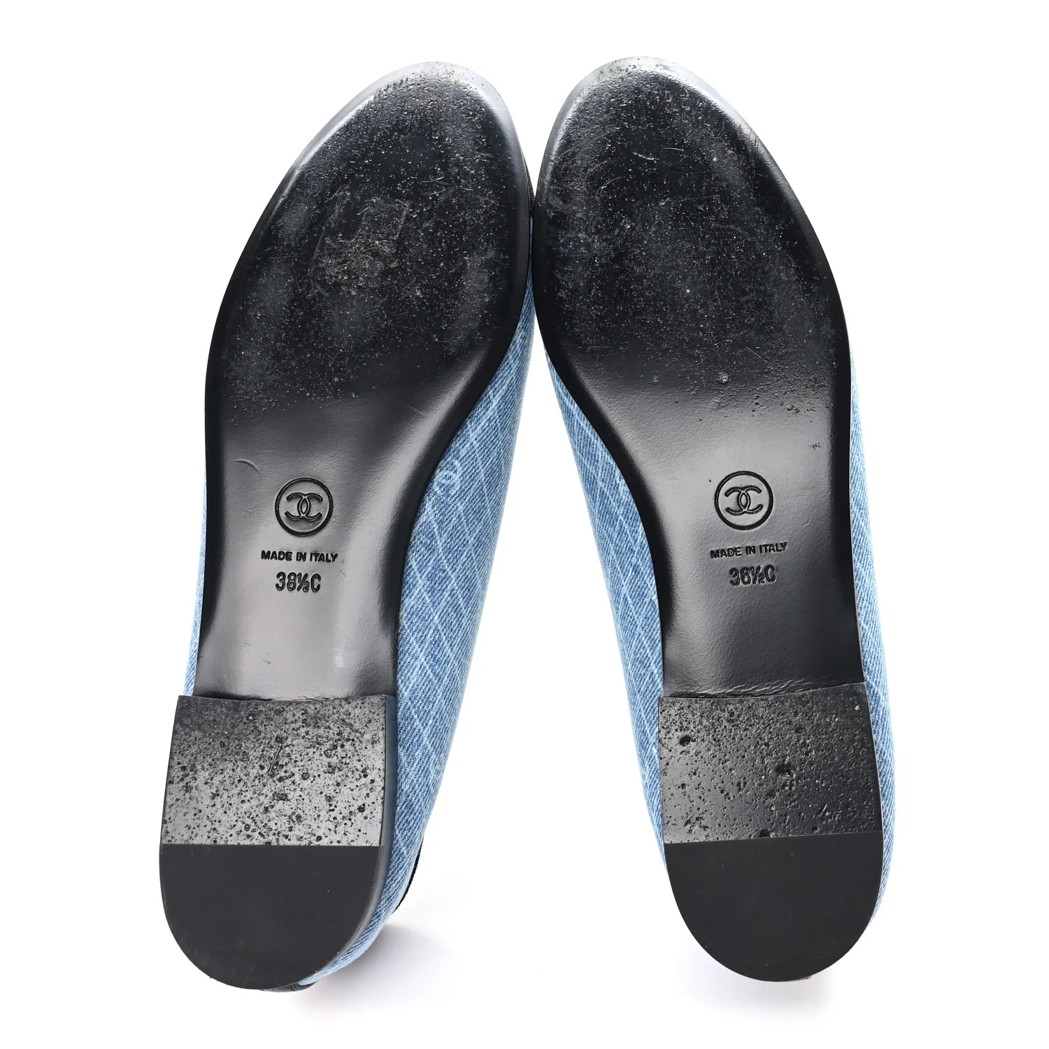 Denim Printed Quilt CC Cap Toe Ballerina Flats 38.5 Light Blue Dark Grey - Image 6