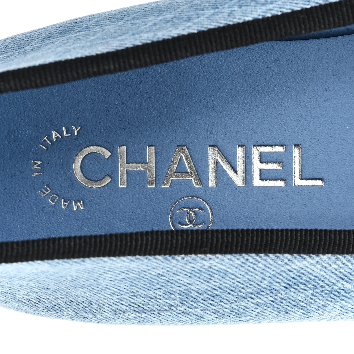 Denim Printed Quilt CC Cap Toe Ballerina Flats 38.5 Light Blue Dark Grey - Image 8