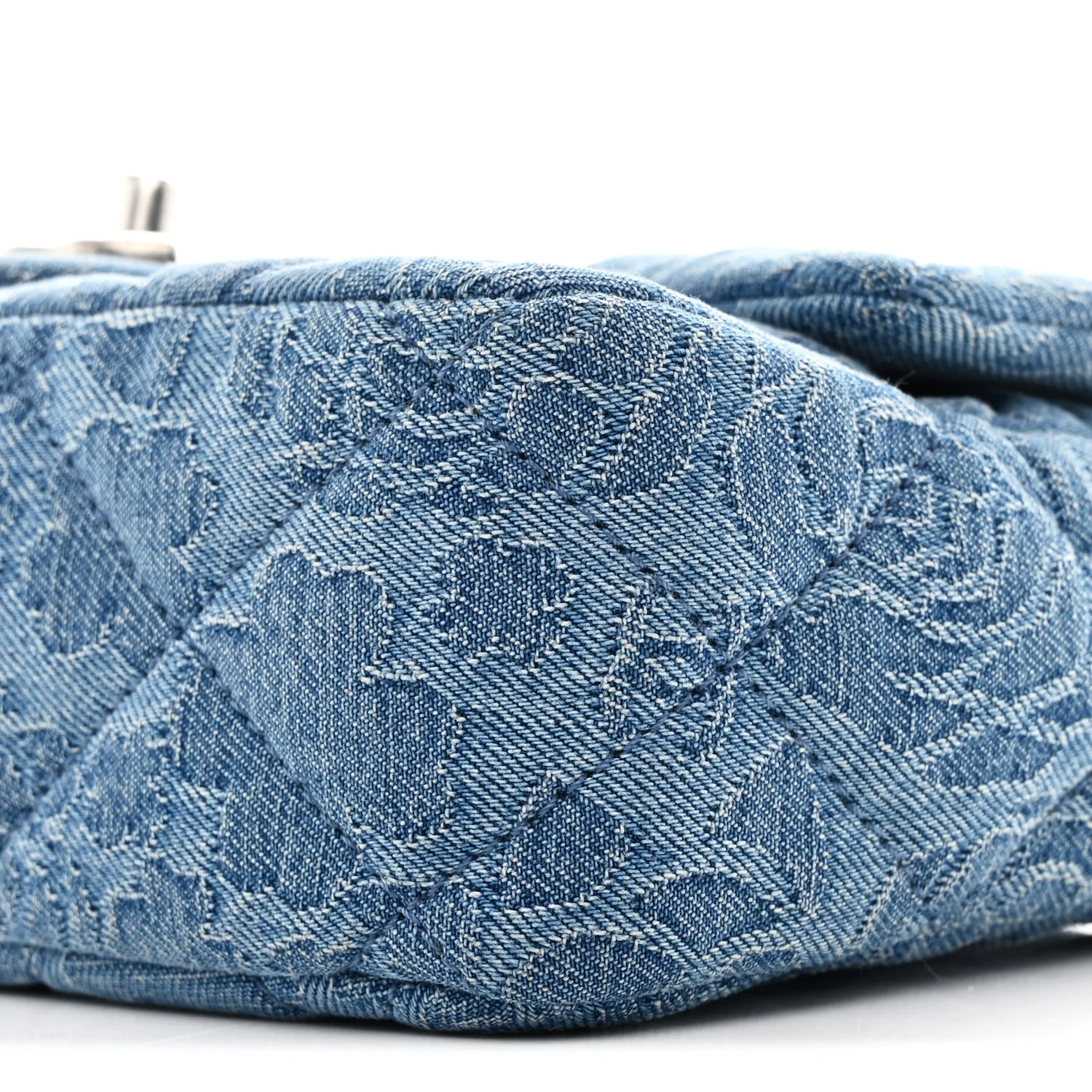 Denim Quilted Camellia Sweetheart Mini Flap Blue - Image 10