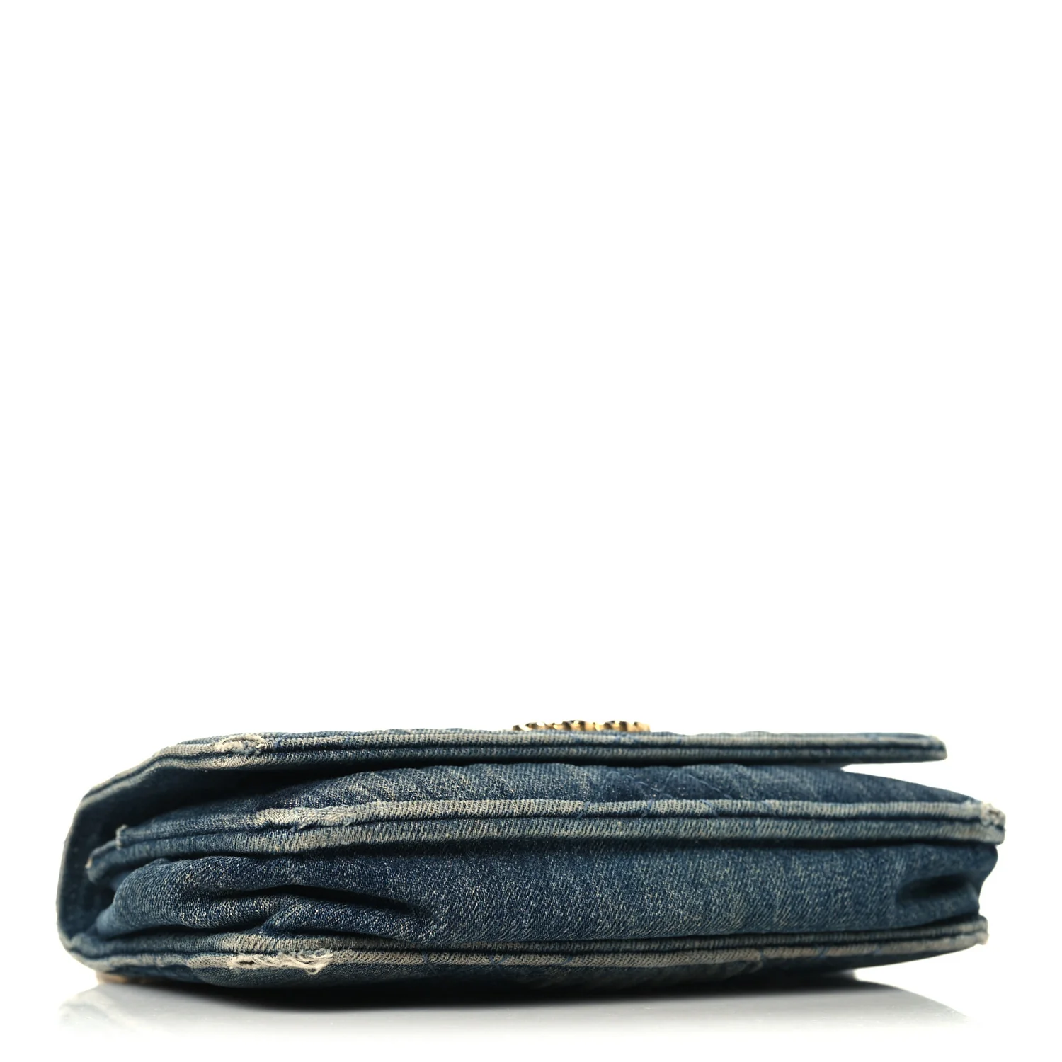 Denim Quilted Chanel 19 Wallet On Chain WOC Blue - Image 4