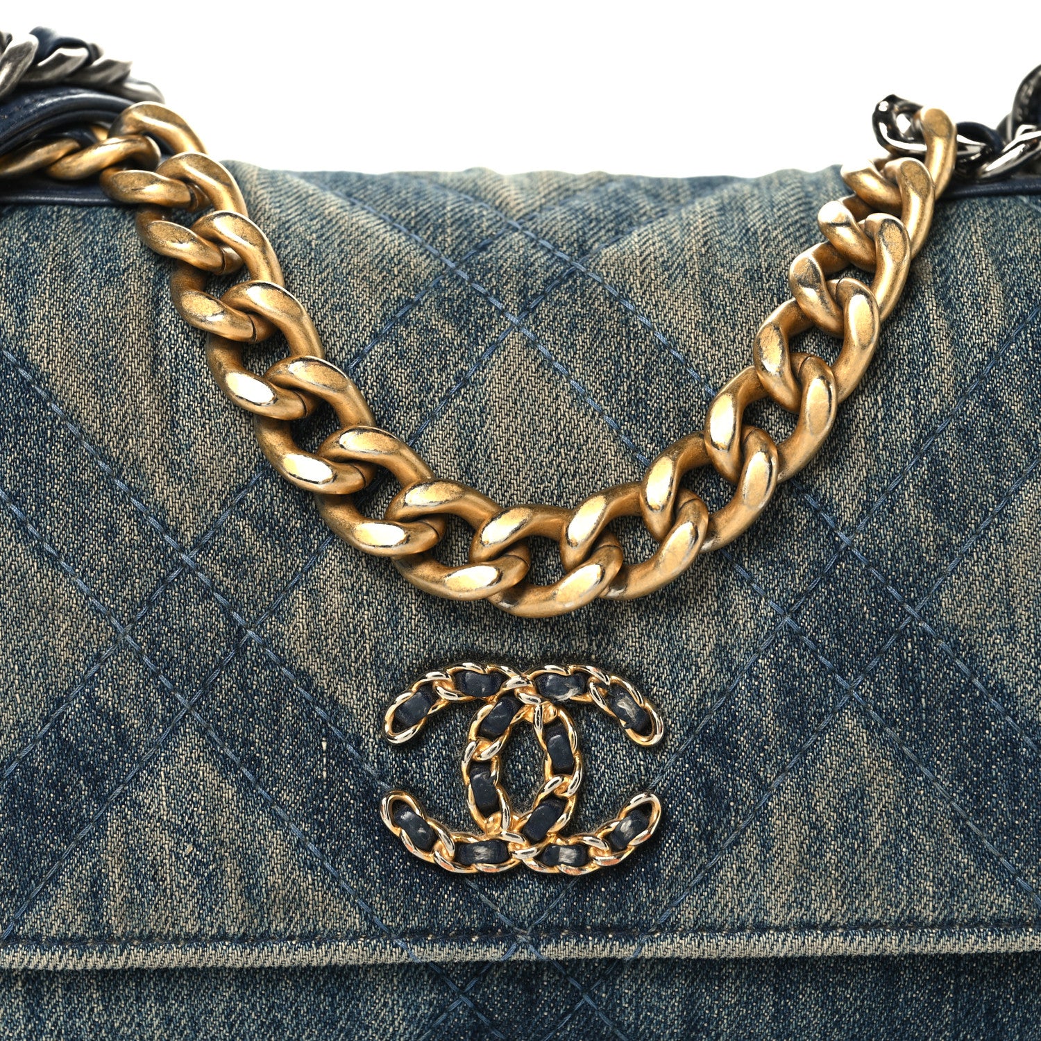 Denim Quilted Chanel 19 Wallet On Chain WOC Blue - Image 8