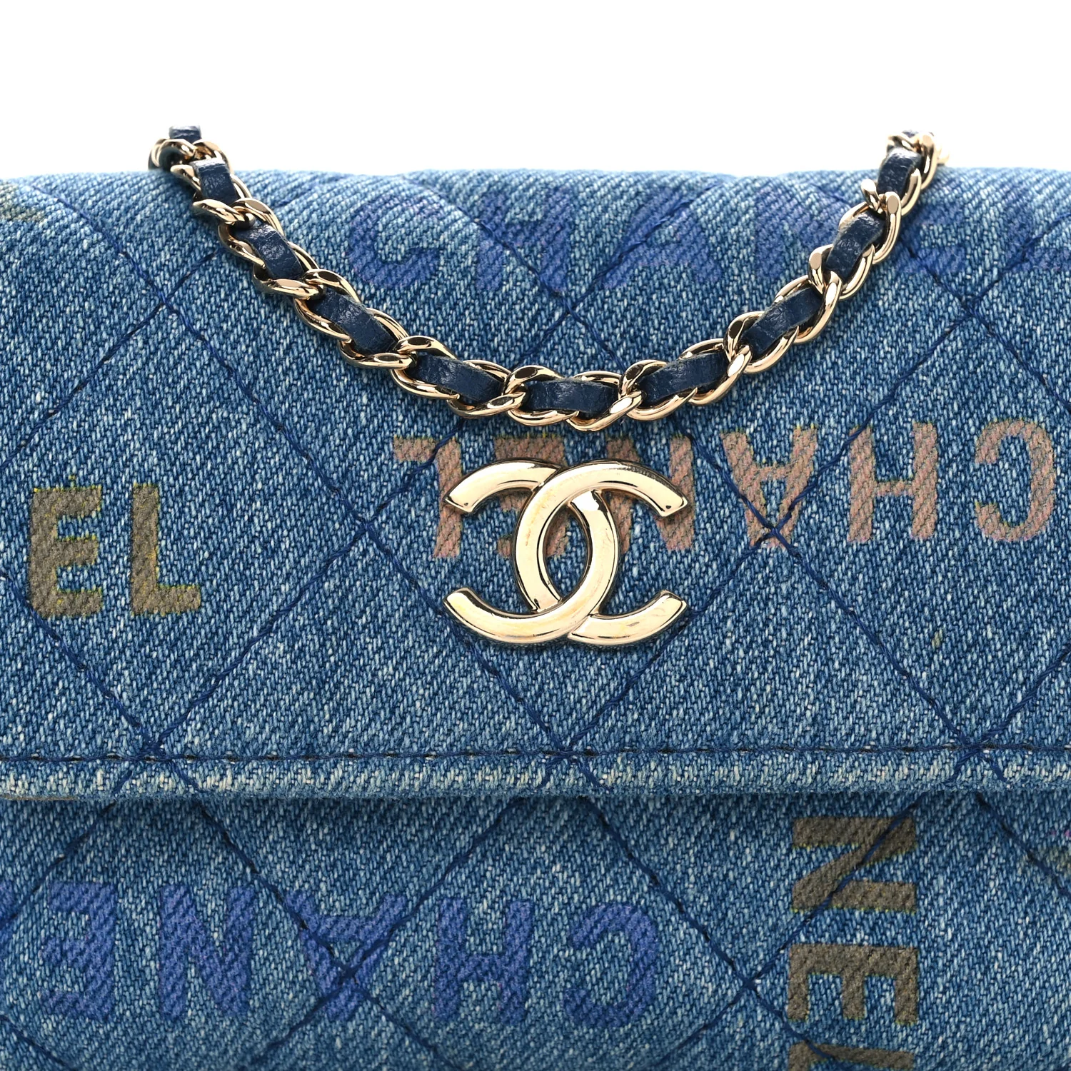 Denim Quilted Denim Mood Clutch With Chain Blue Multicolor - Image 14