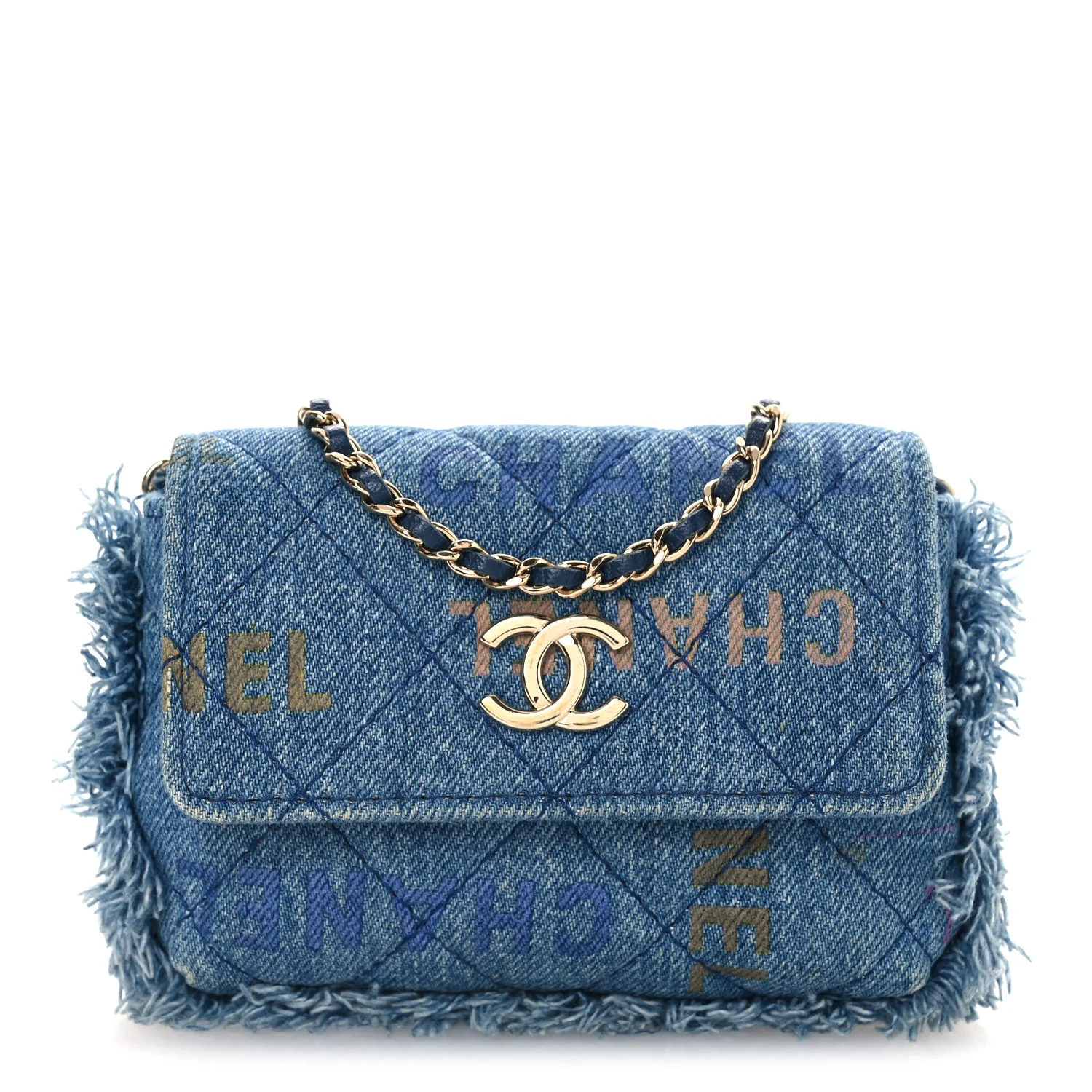 Denim Quilted Denim Mood Clutch With Chain Blue Multicolor - Image 2