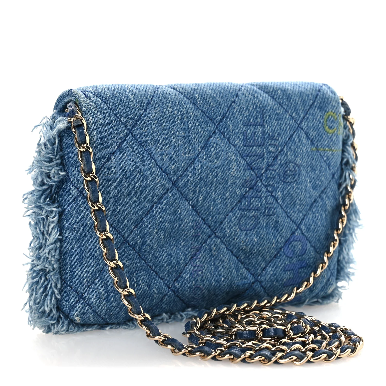 Denim Quilted Denim Mood Clutch With Chain Blue Multicolor - Image 4