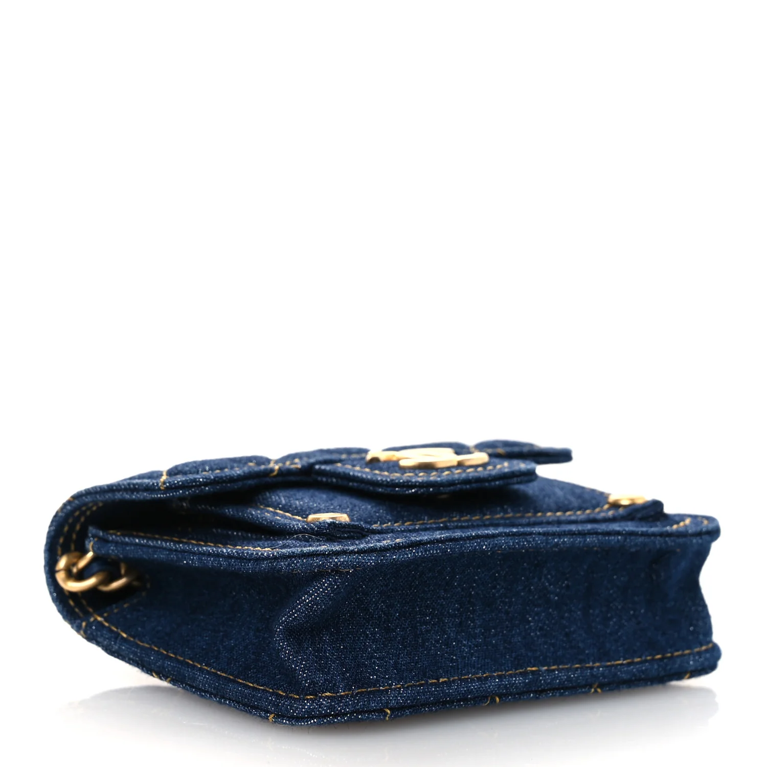Denim Quilted Double You Card Holder On Chain Blue - Image 4