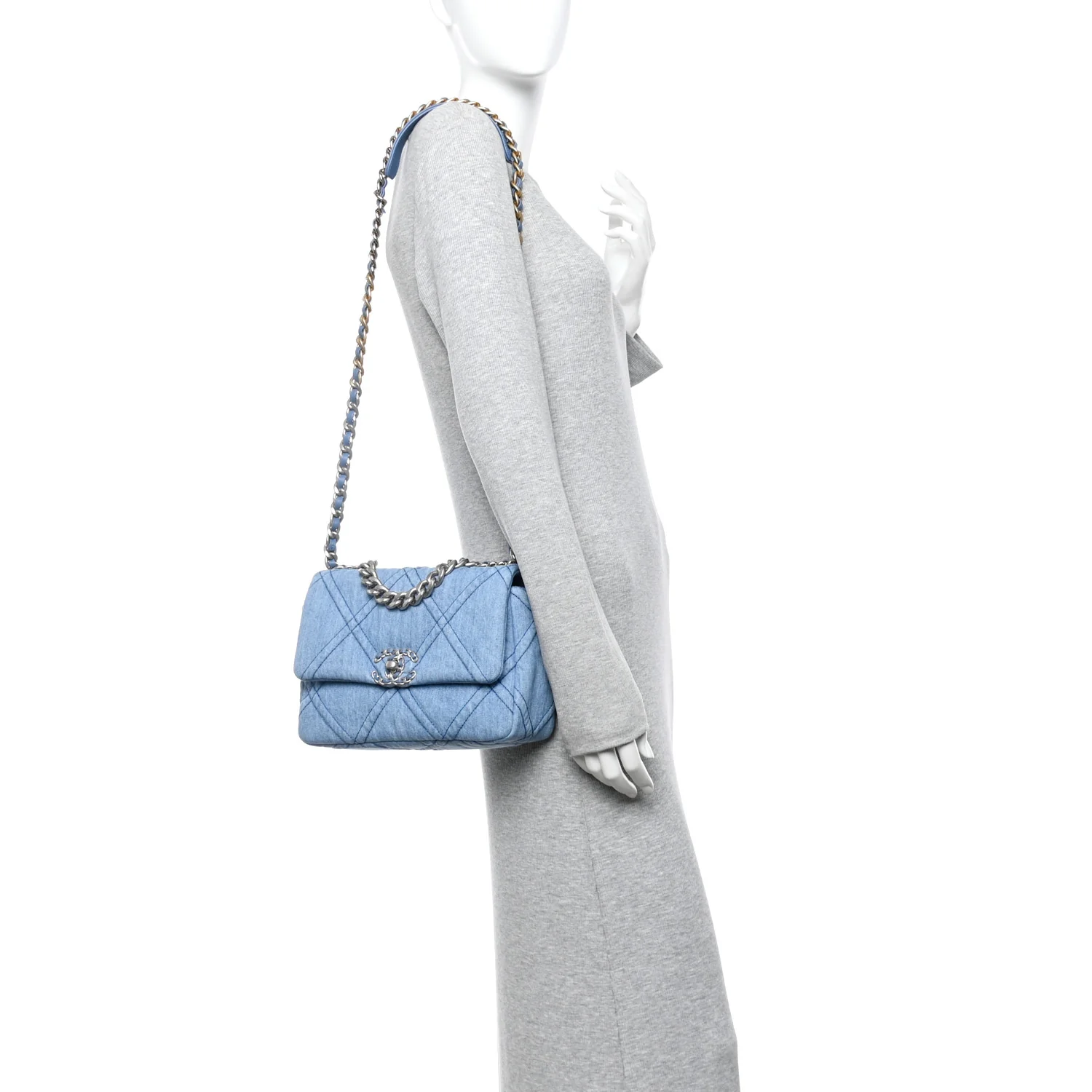 Denim Quilted Medium Chanel 19 Flap Blue - Image 2