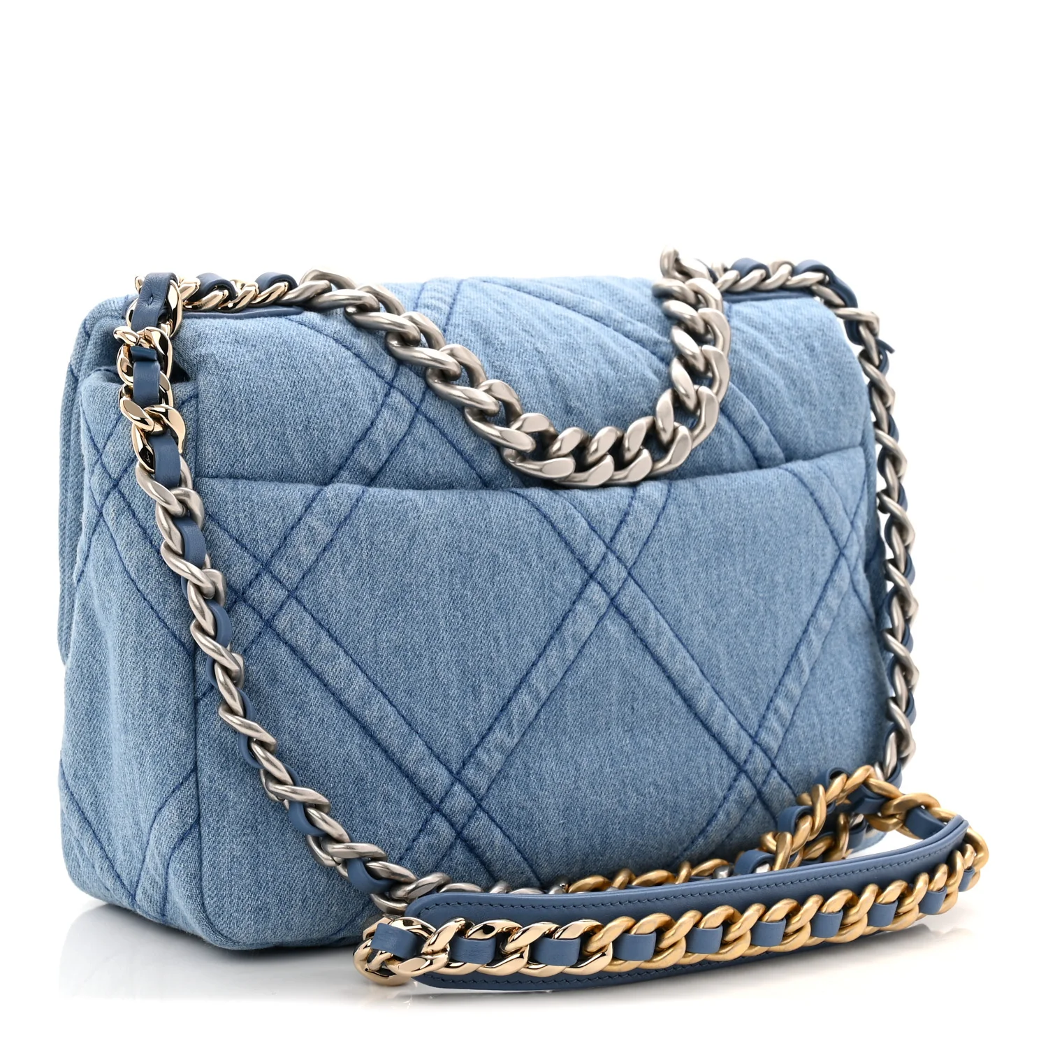 Denim Quilted Medium Chanel 19 Flap Blue - Image 3