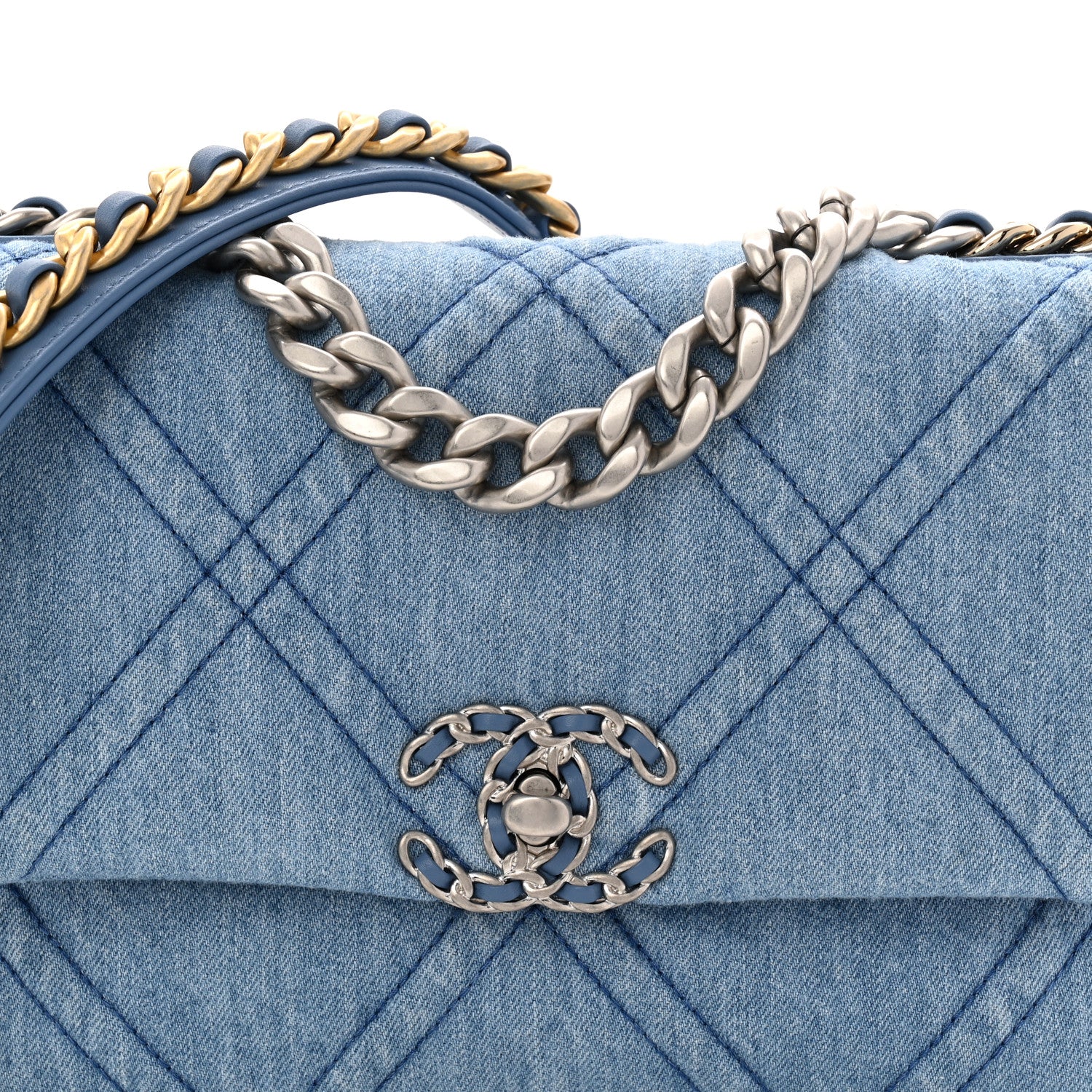 Denim Quilted Medium Chanel 19 Flap Blue - Image 8