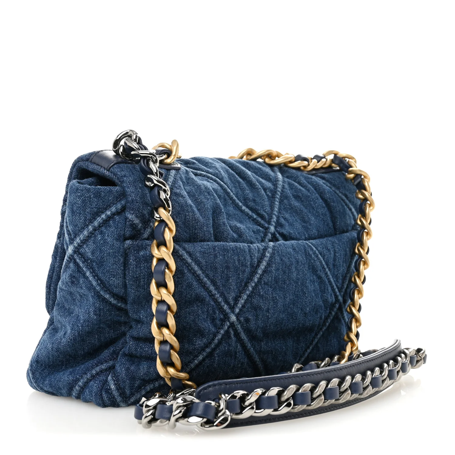 Denim Quilted Medium Chanel 19 Flap Blue - Image 3