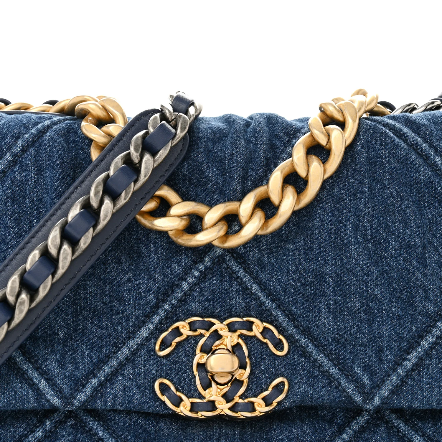 Denim Quilted Medium Chanel 19 Flap Blue - Image 8
