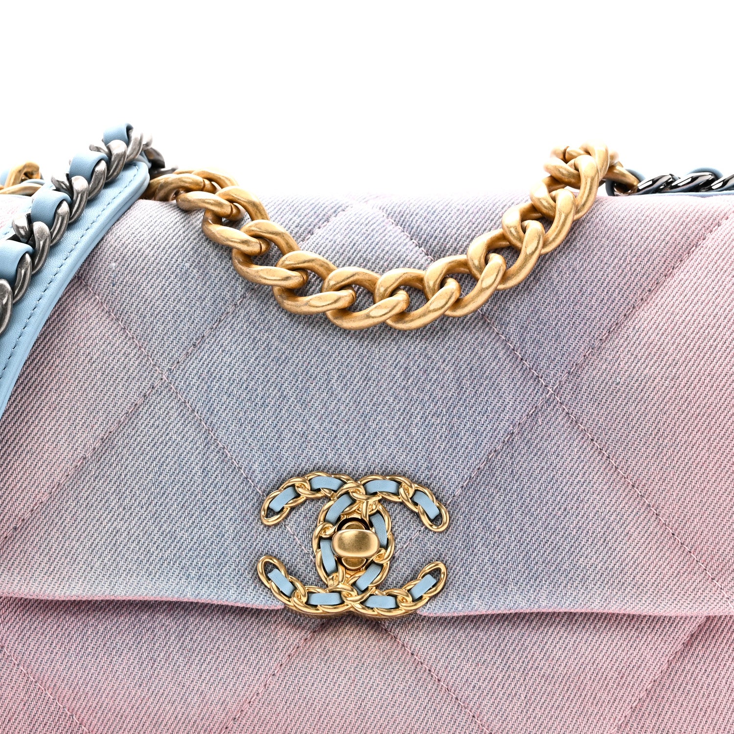 Denim Quilted Medium Chanel 19 Flap Blue Pink - Image 8