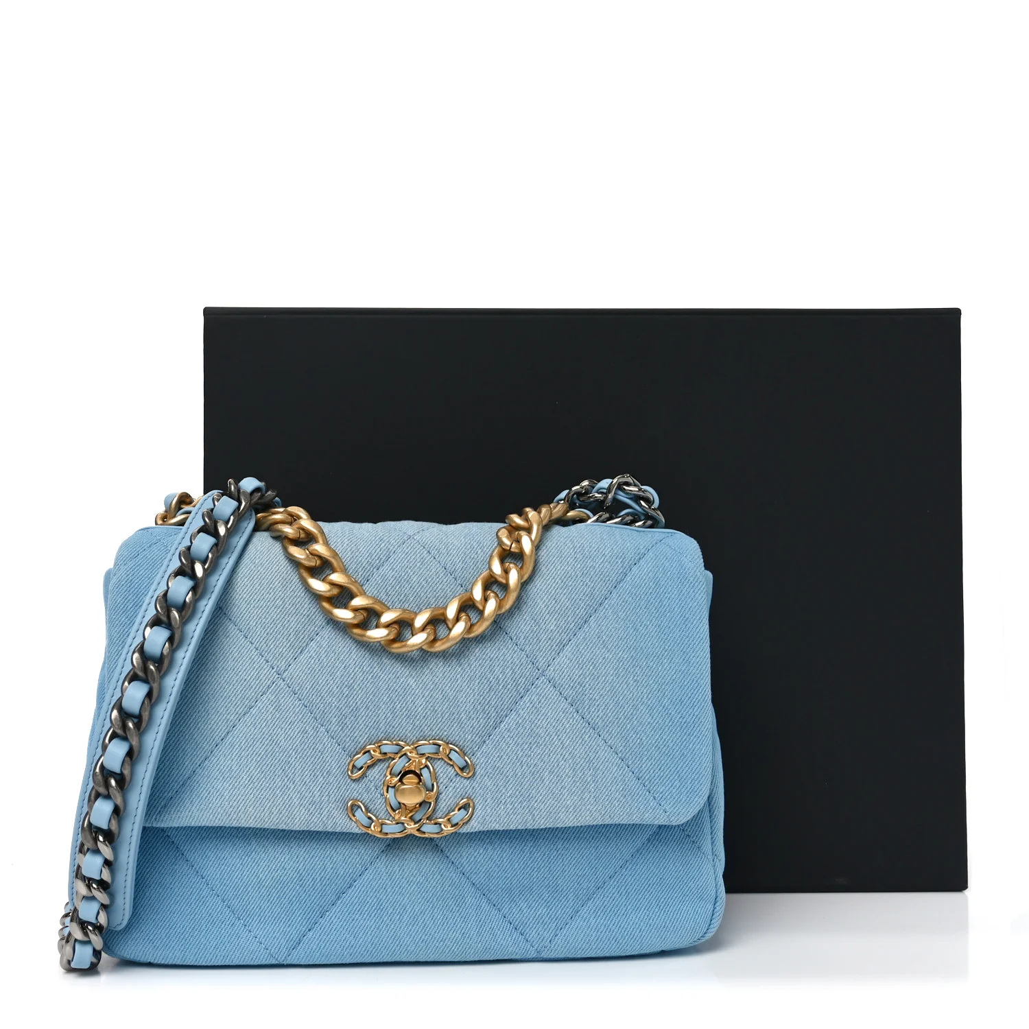 Denim Quilted Medium Chanel 19 Flap Light Blue - Image 11
